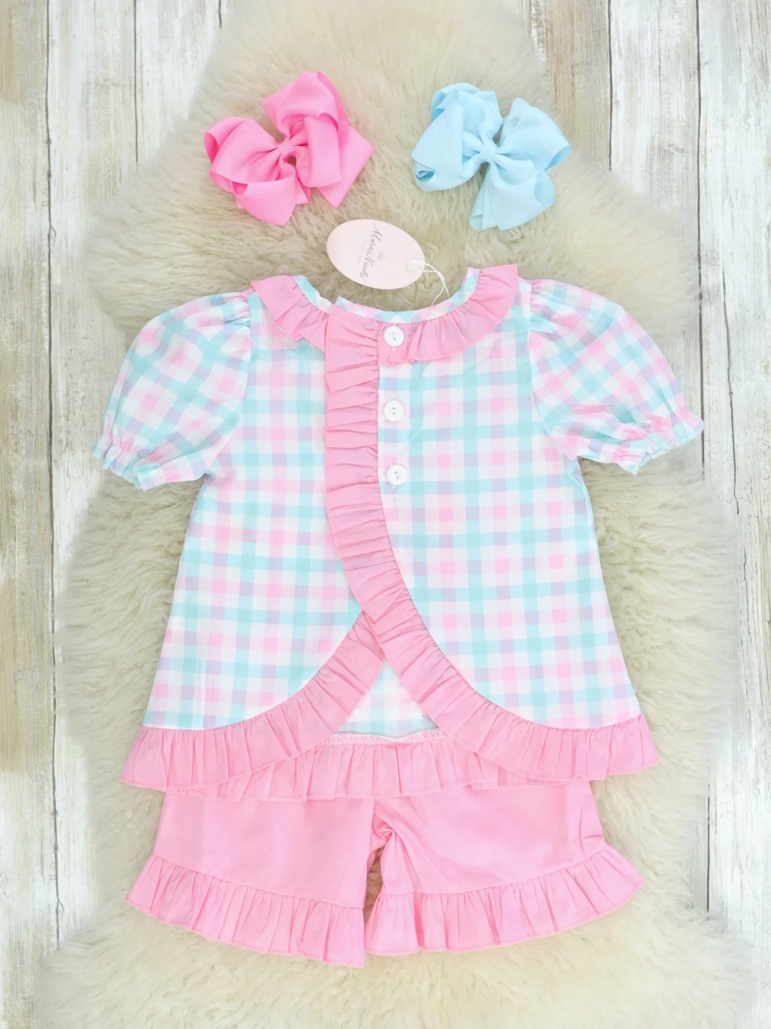 Pinky Check Bunny Ruffle Outfit - Image 2
