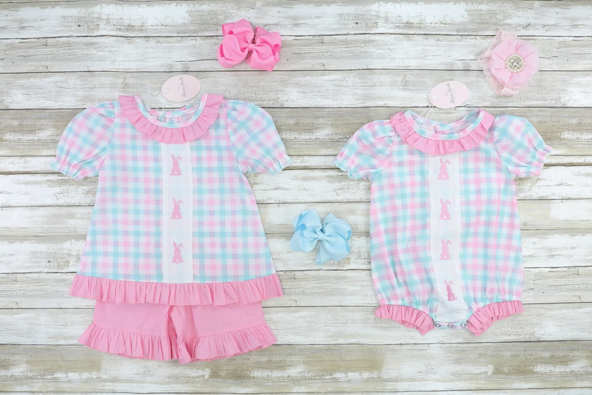Pinky Check Bunny Ruffle Outfit - Image 3