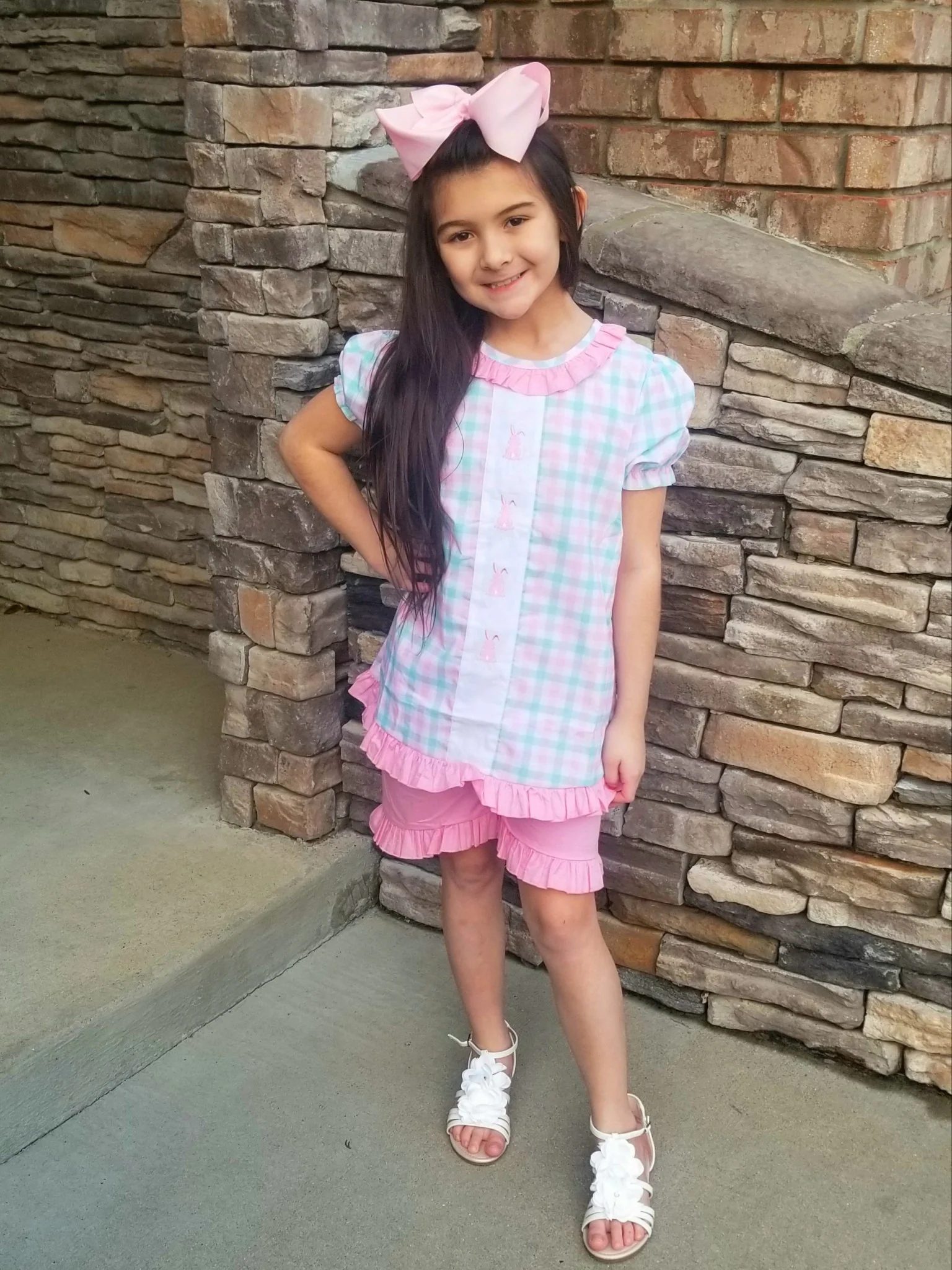 Pinky Check Bunny Ruffle Outfit - Image 4
