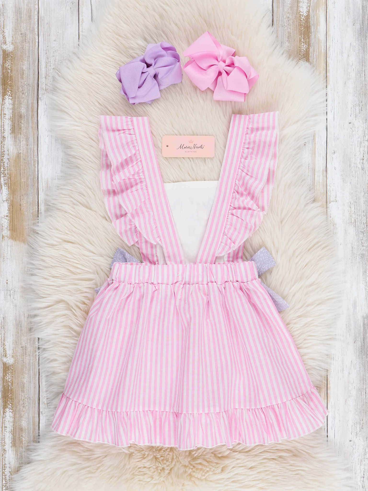 Pinstriped Bunny Cotton Ruffle Dress - Image 3
