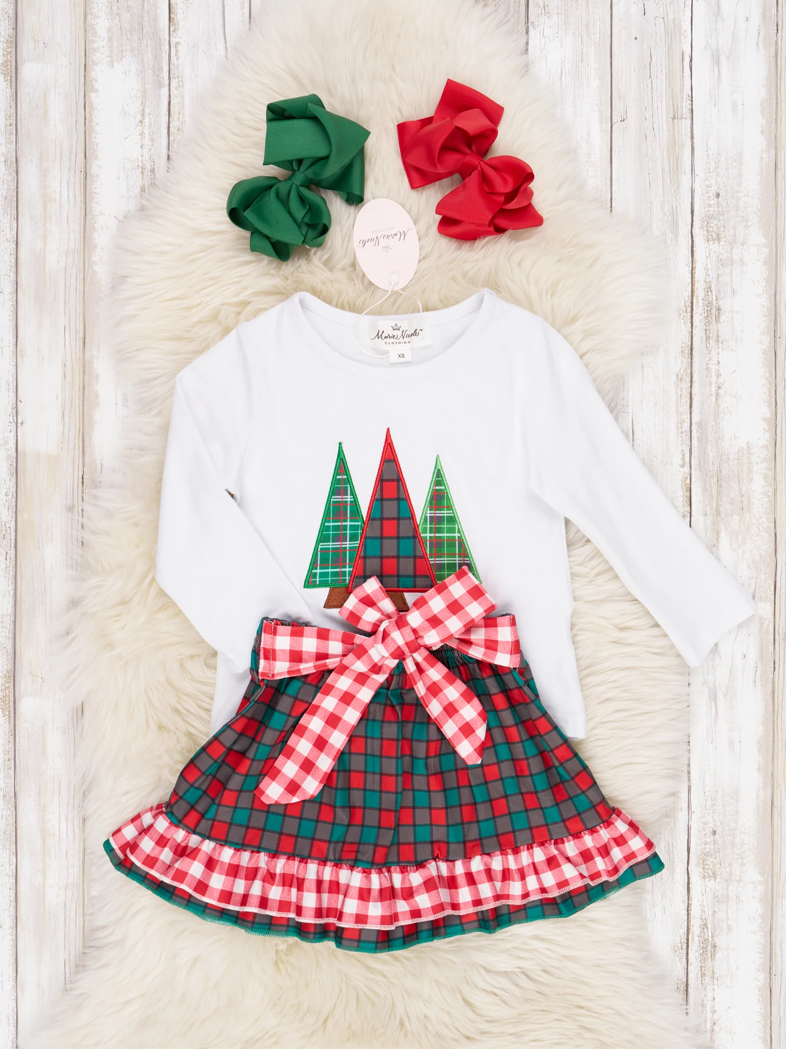Plaid Christmas Tree Ruffle Skirt Outfit - Image 2