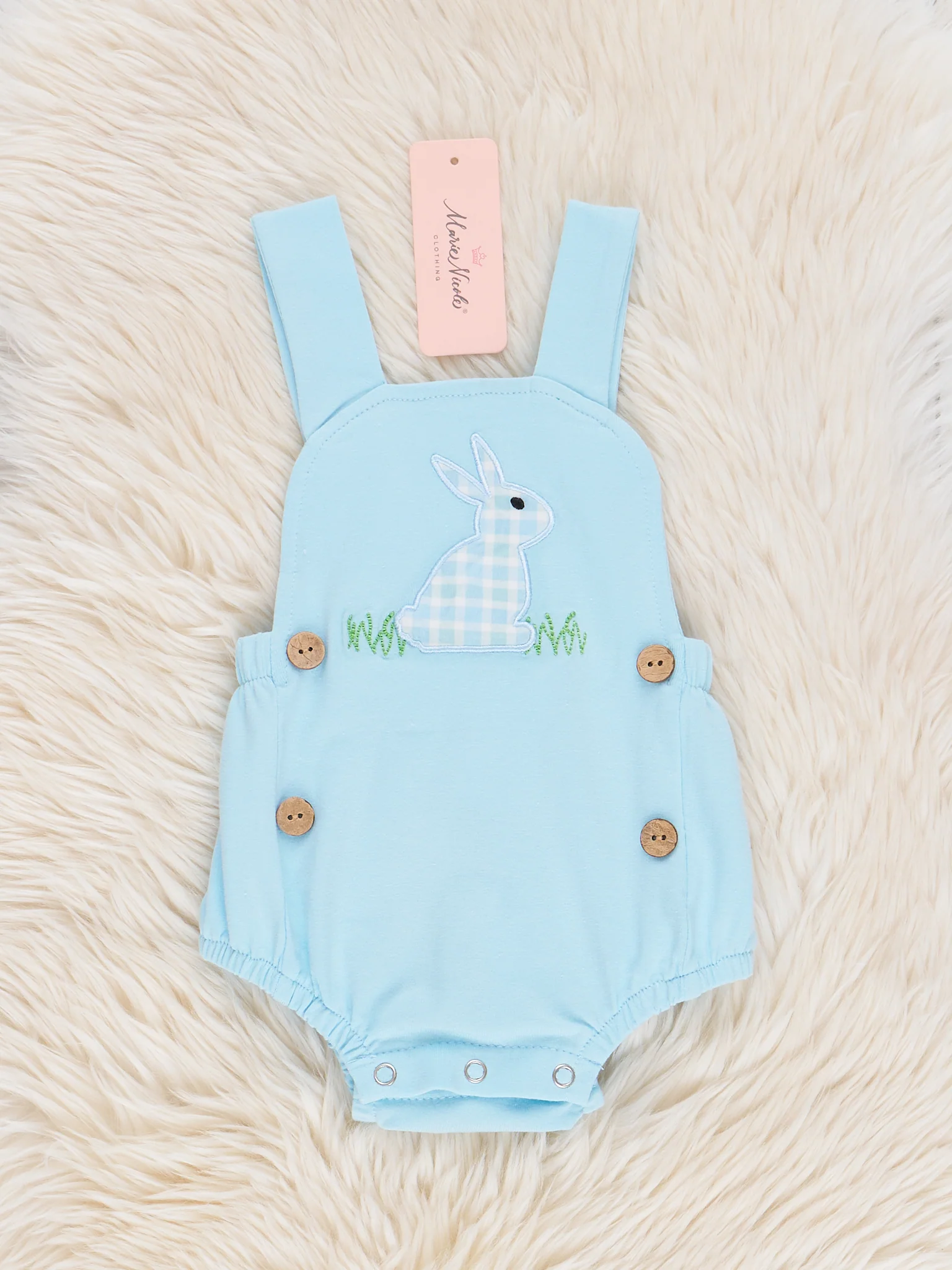 Plaid Embroidered Bunny Bubble Romper - Image 2