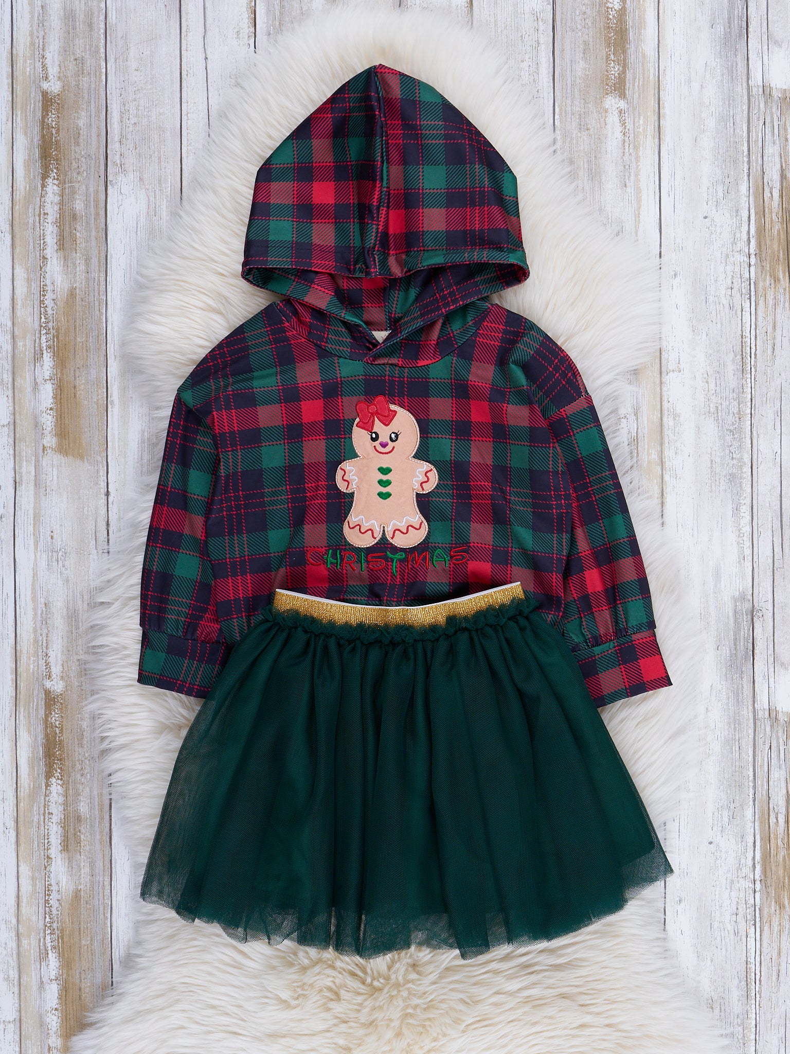 Plaid Embroidered Gingerbread Outfit w/ Tulle Skirt - Image 2