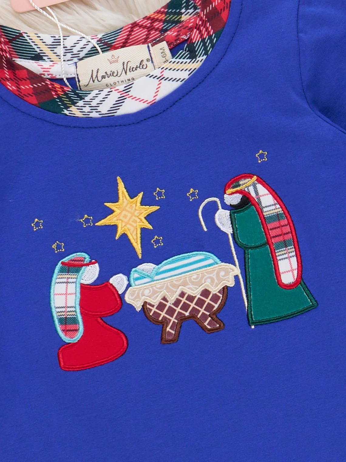 Plaid Embroidered Nativity Romper - Image 2