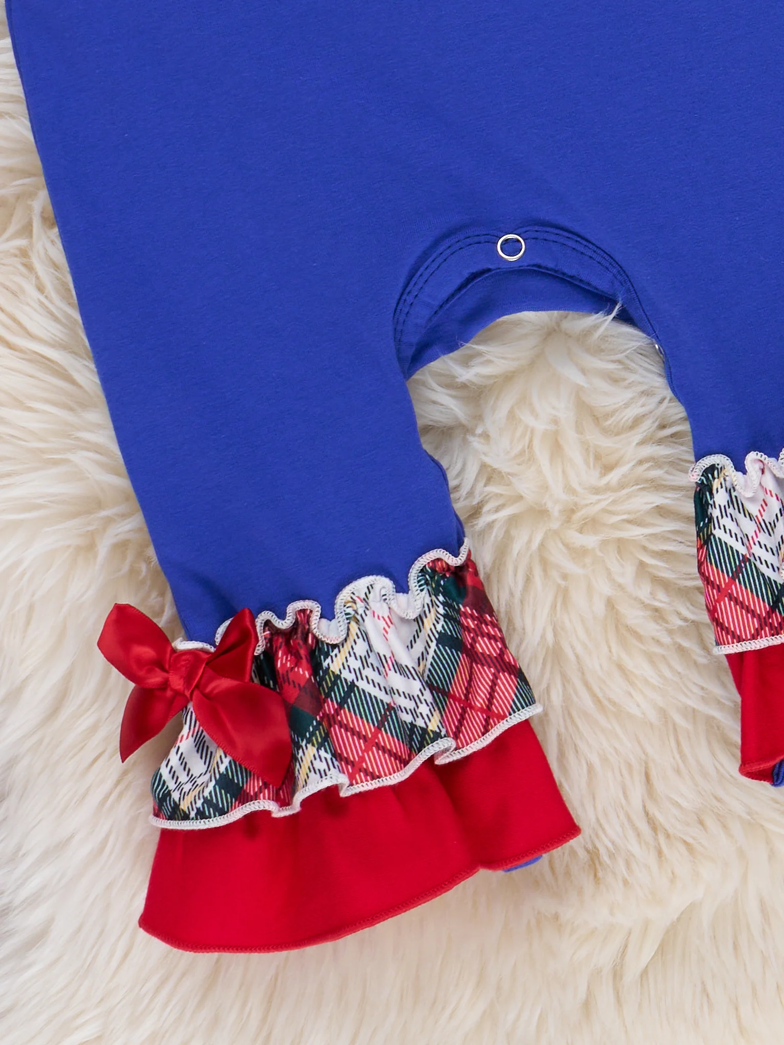 Plaid Embroidered Nativity Ruffle Romper - Image 3