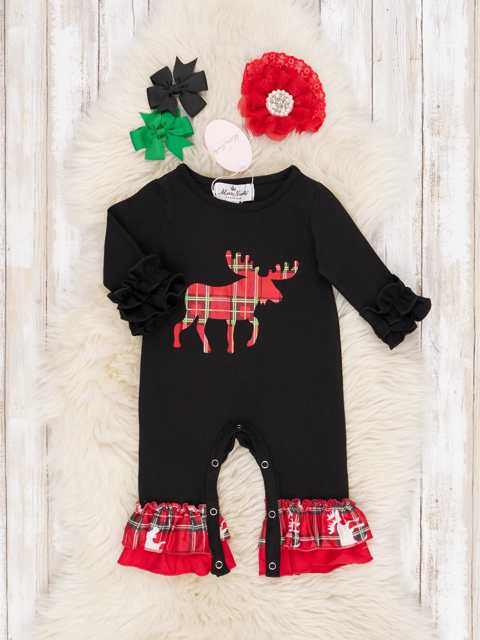 Plaid Moose Ruffle Romper