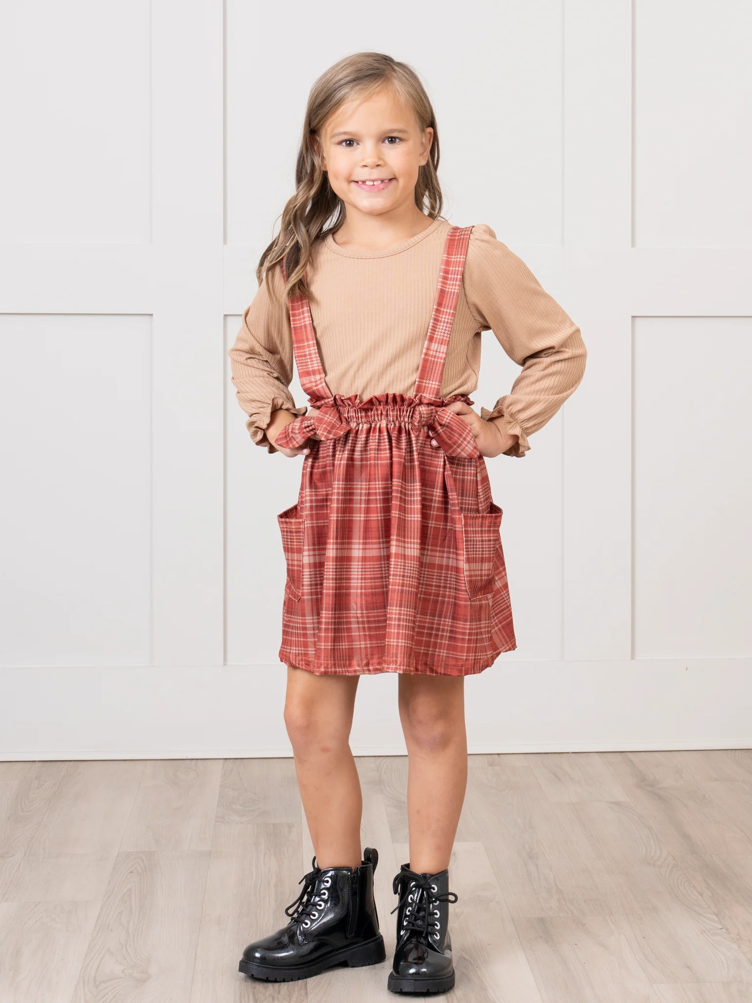 Plaid Overall Ruffle Skirt Set