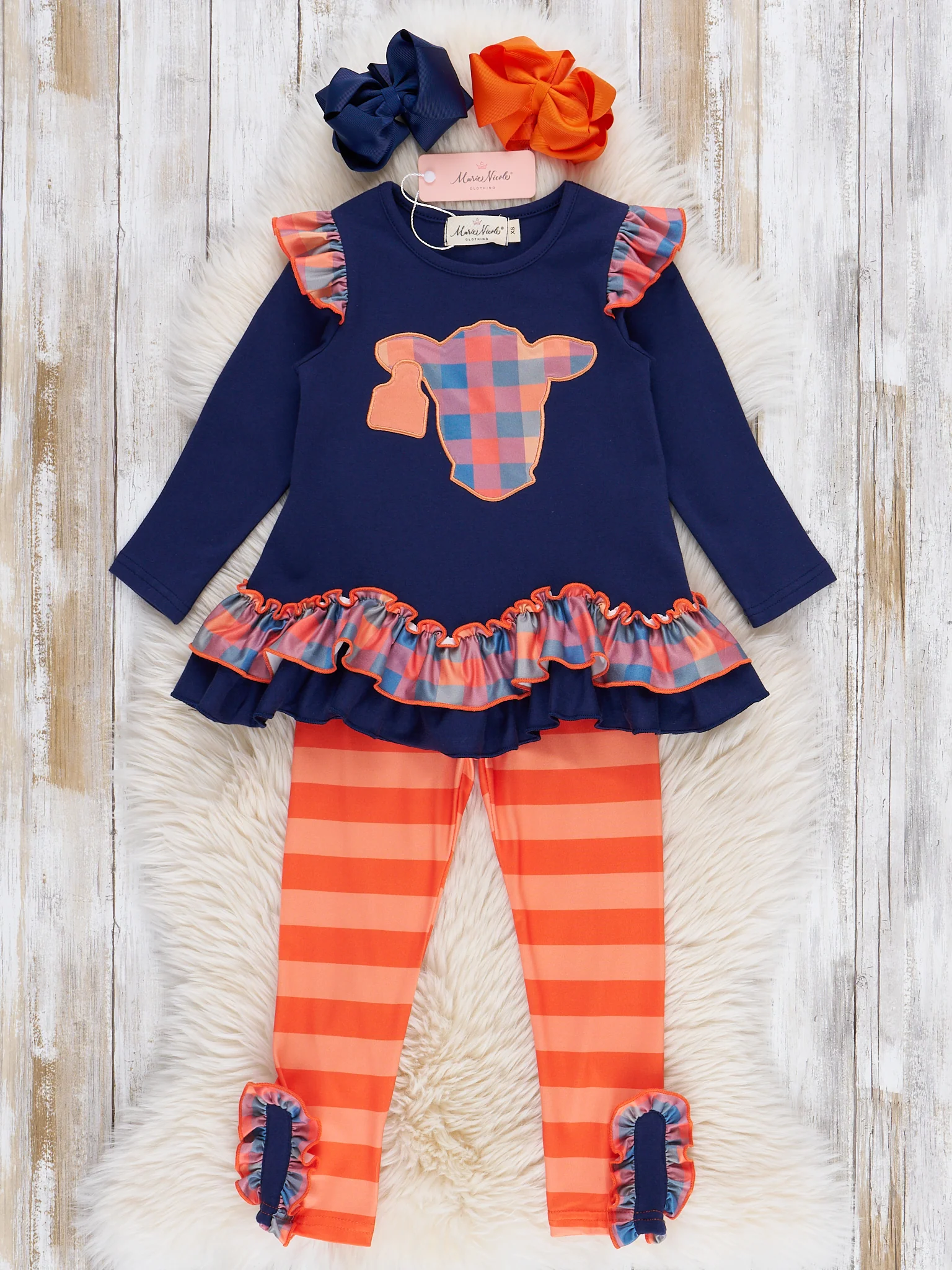 Plaid Pastures Cow Embroidered Ruffle Outfit - Image 2