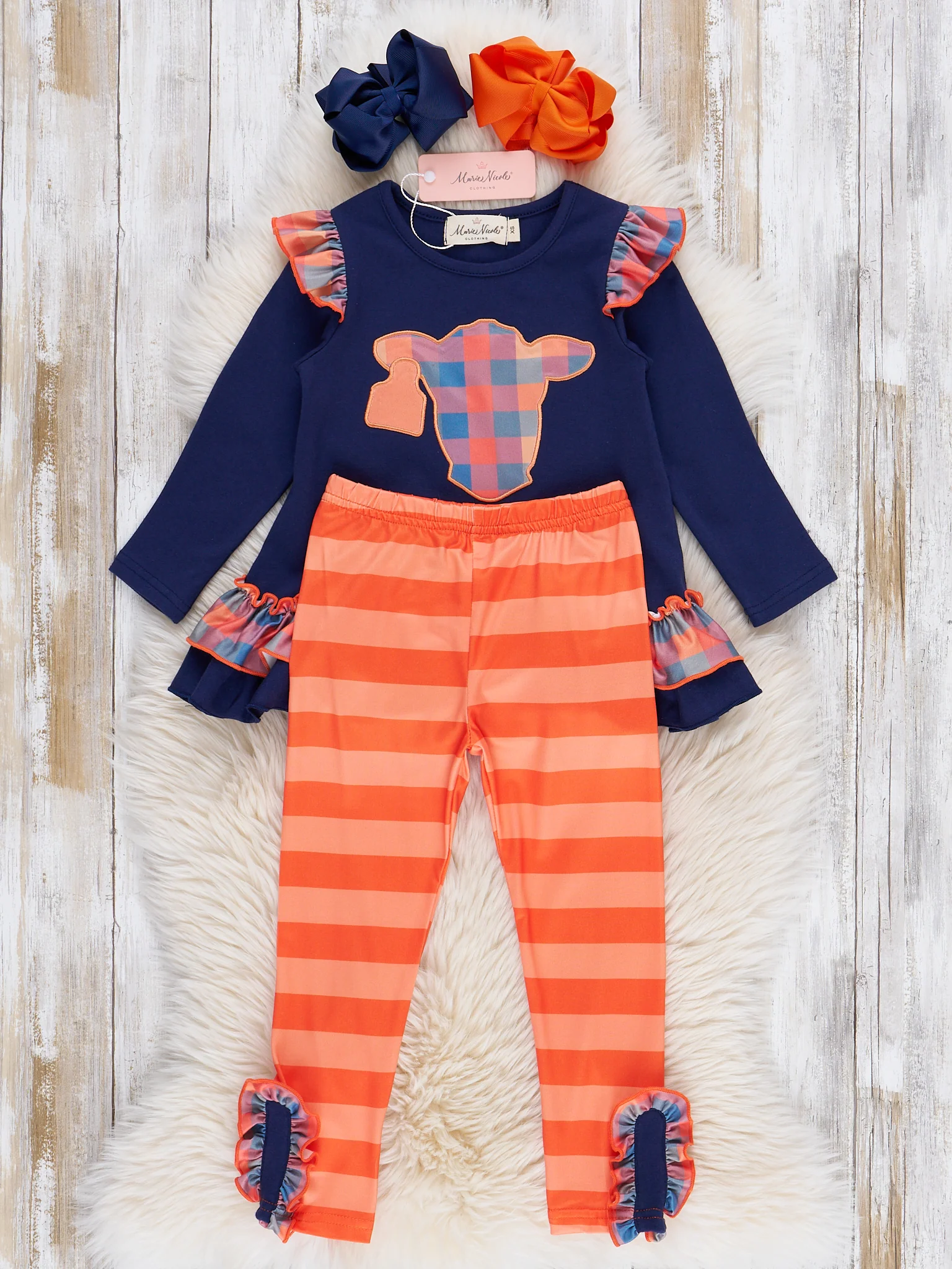 Plaid Pastures Cow Embroidered Ruffle Outfit - Image 3