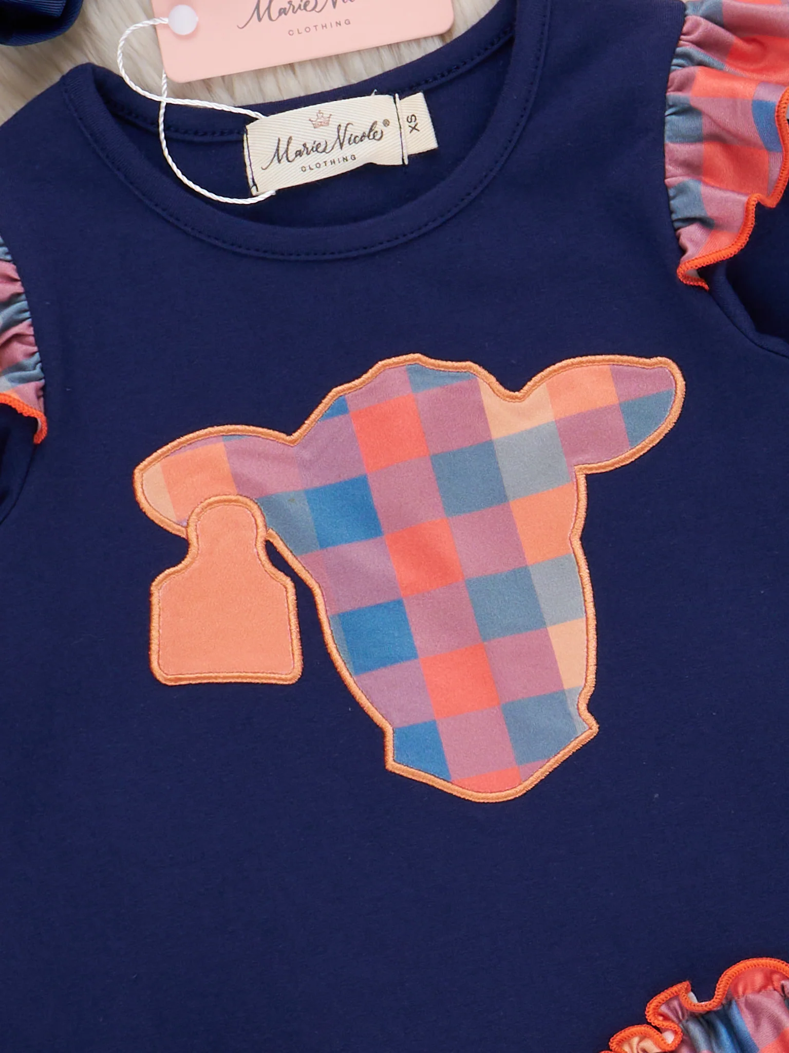 Plaid Pastures Cow Embroidered Ruffle Outfit - Image 4