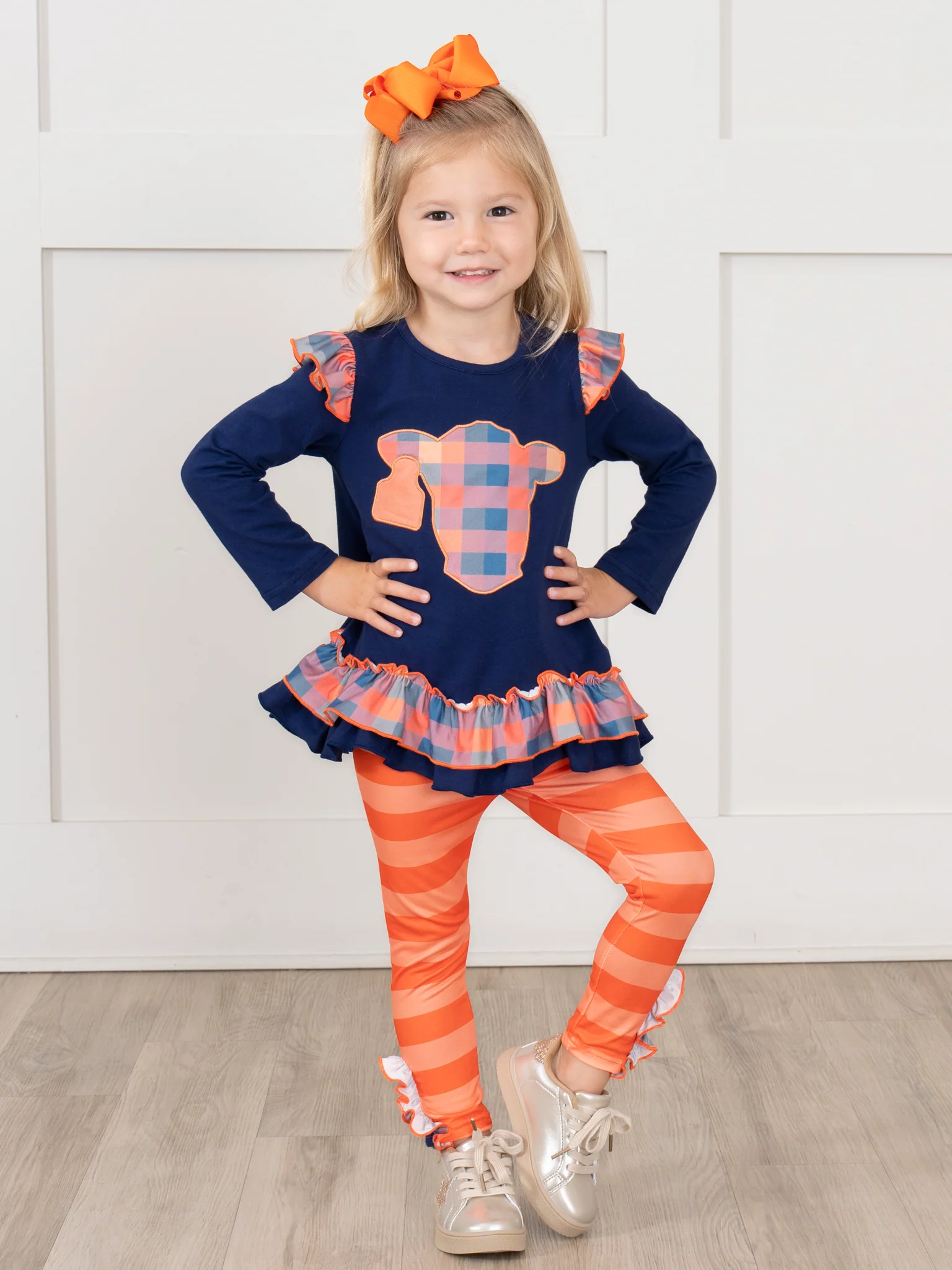 Plaid Pastures Cow Embroidered Ruffle Outfit - Image 7