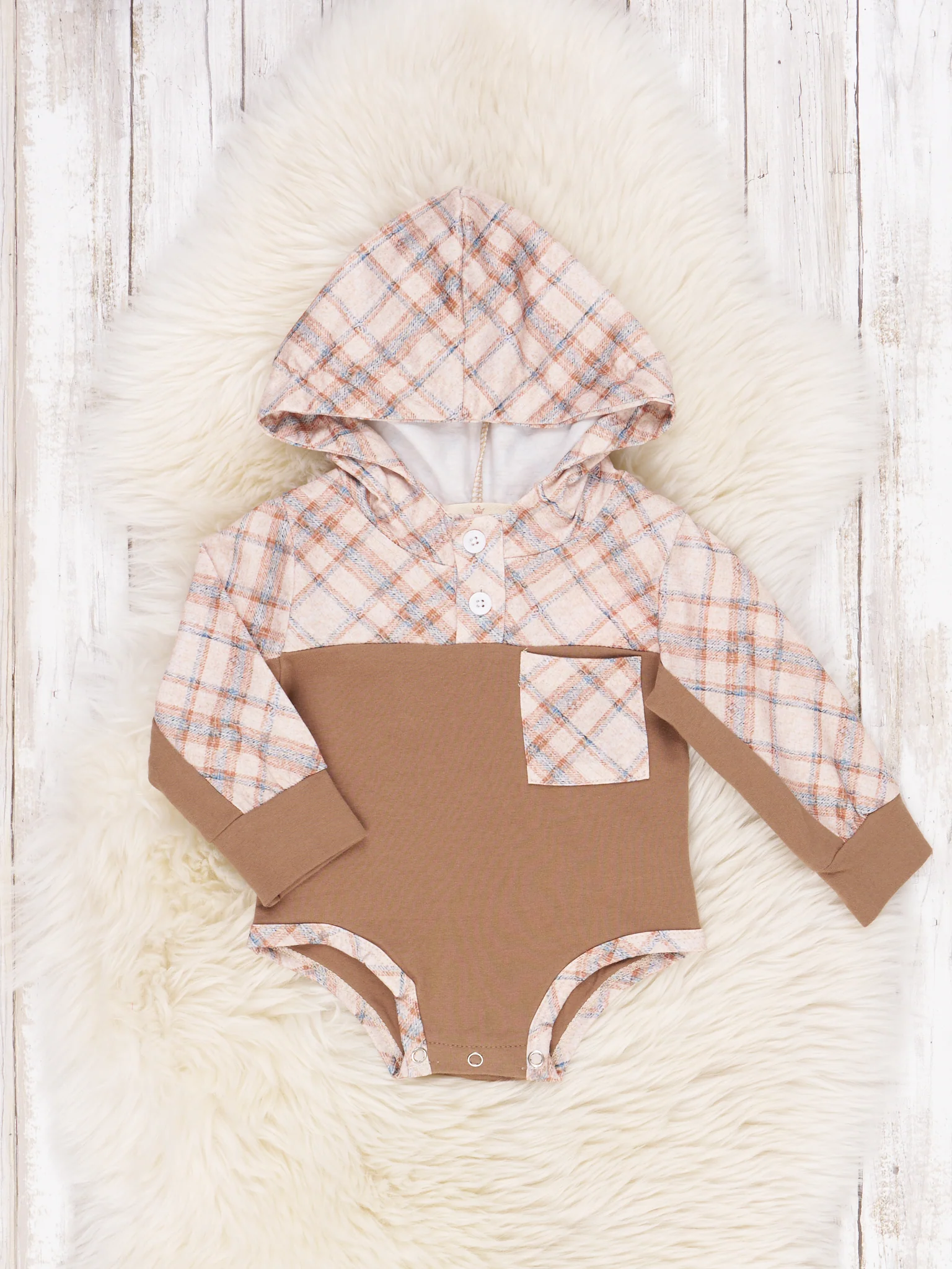 Plaid Pocket Hoodie Romper