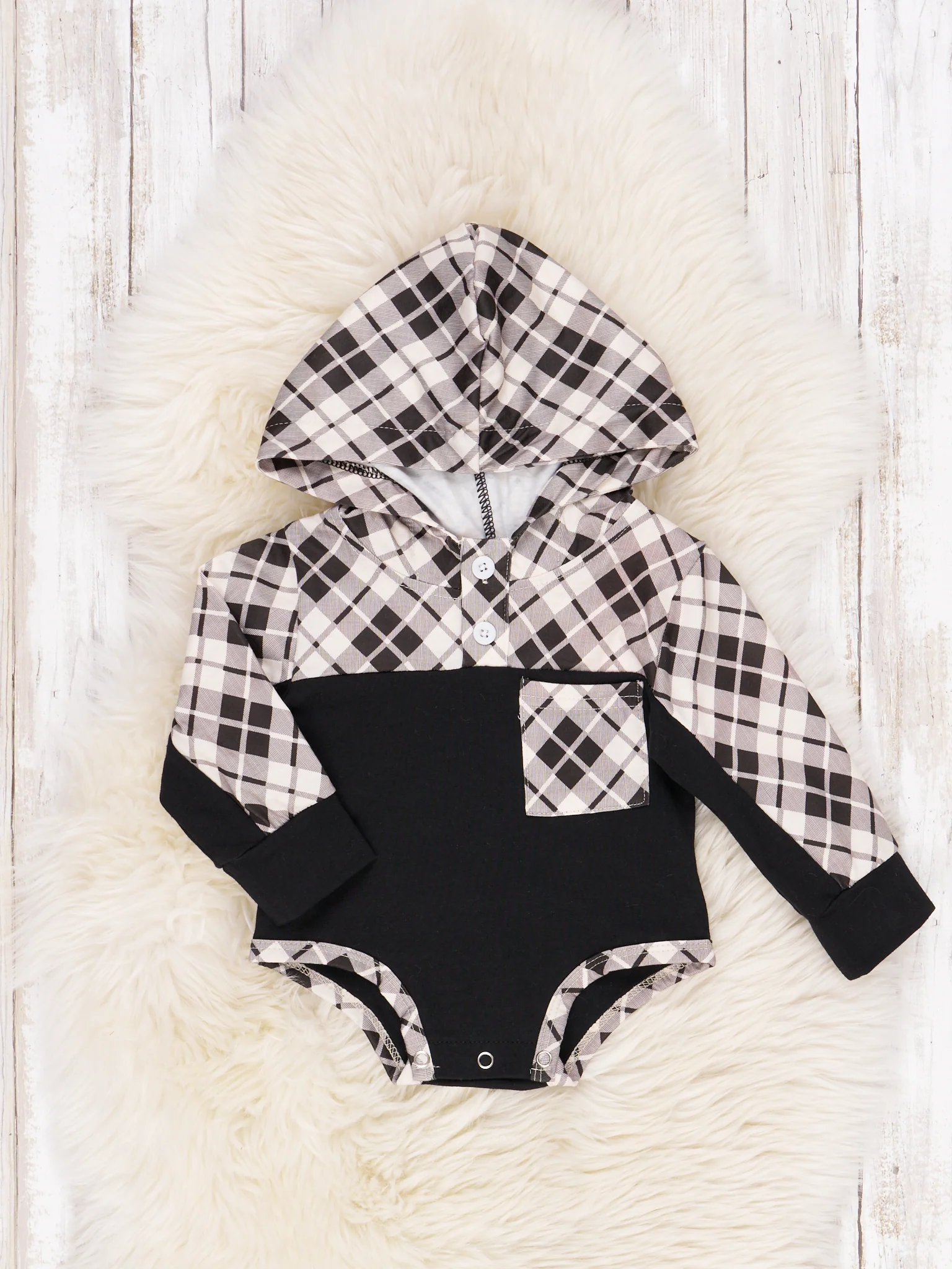 Plaid Pocket Hoodie Romper - Image 3