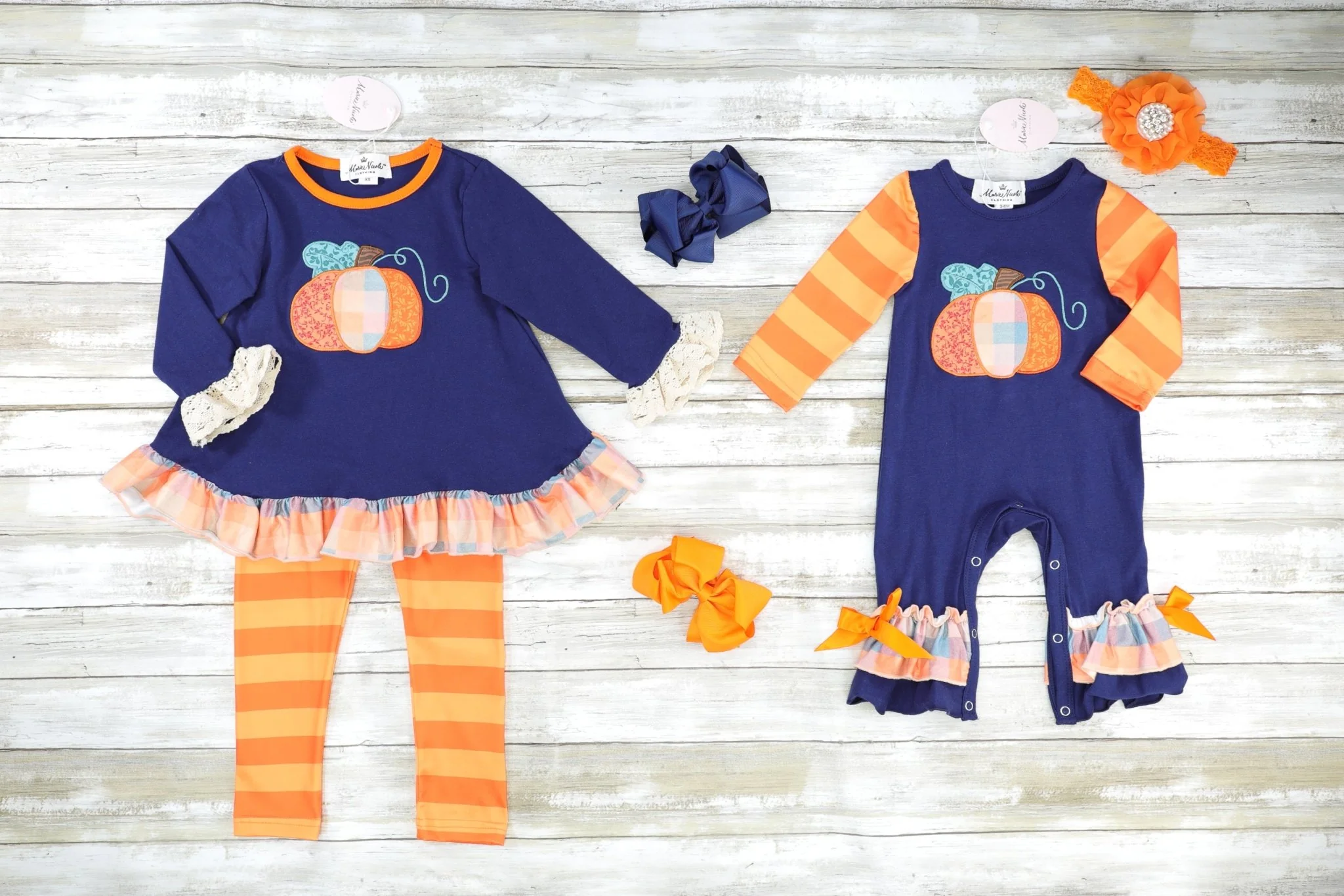 Plaid Pumpkin Ruffle Tunic & Striped Bottoms Outfit - Image 3