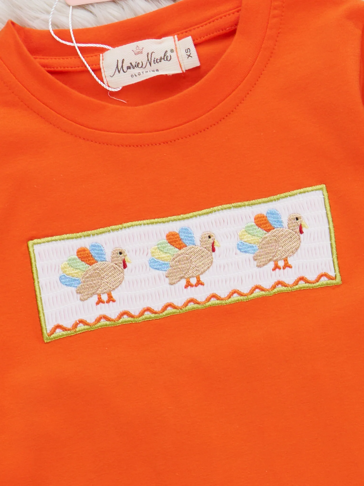 Plaid Smocked Embroidered Turkey Outfit - Image 3