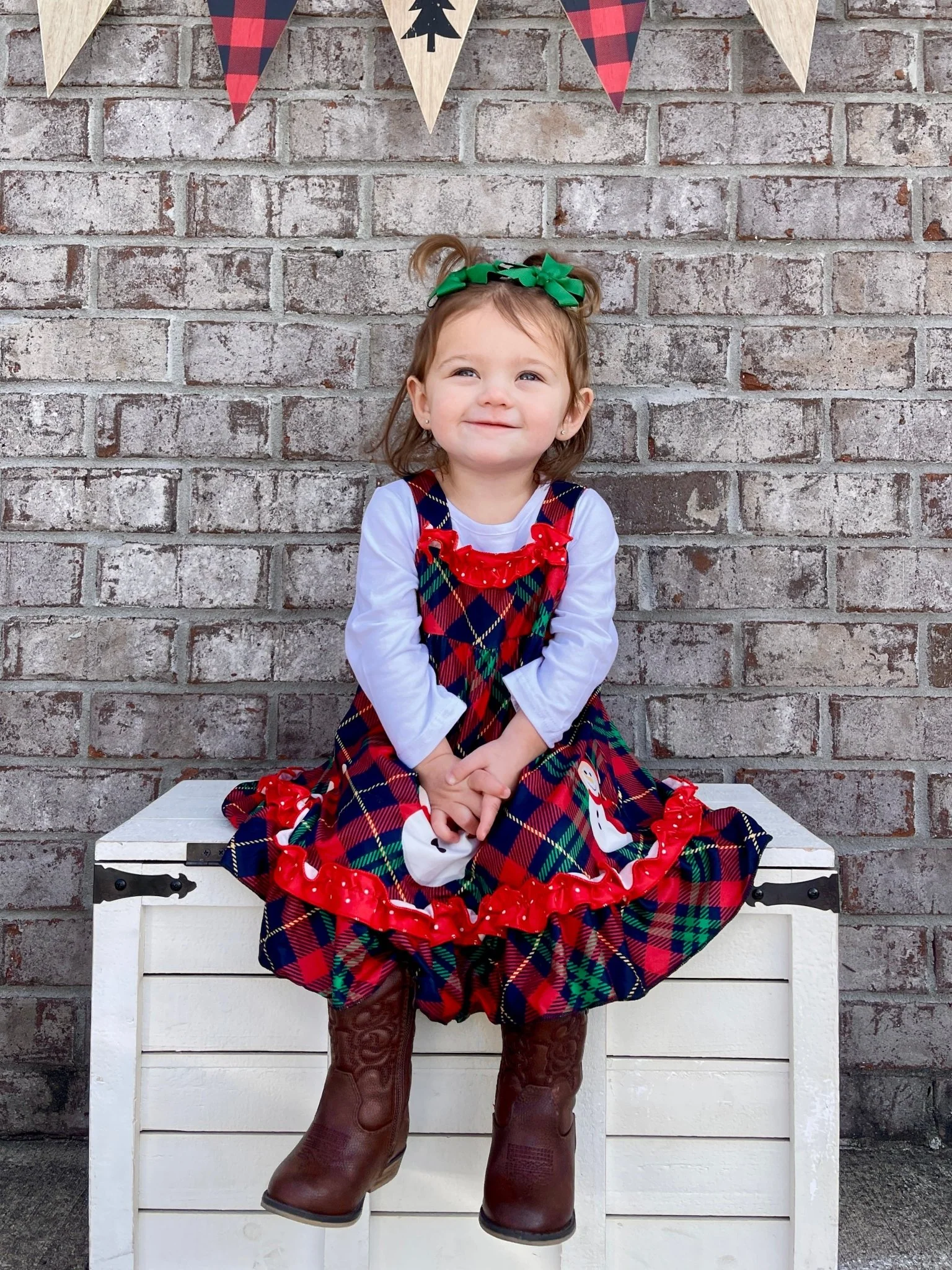 Plaid Snowman Ruffle Dress W/ White Top - Image 3