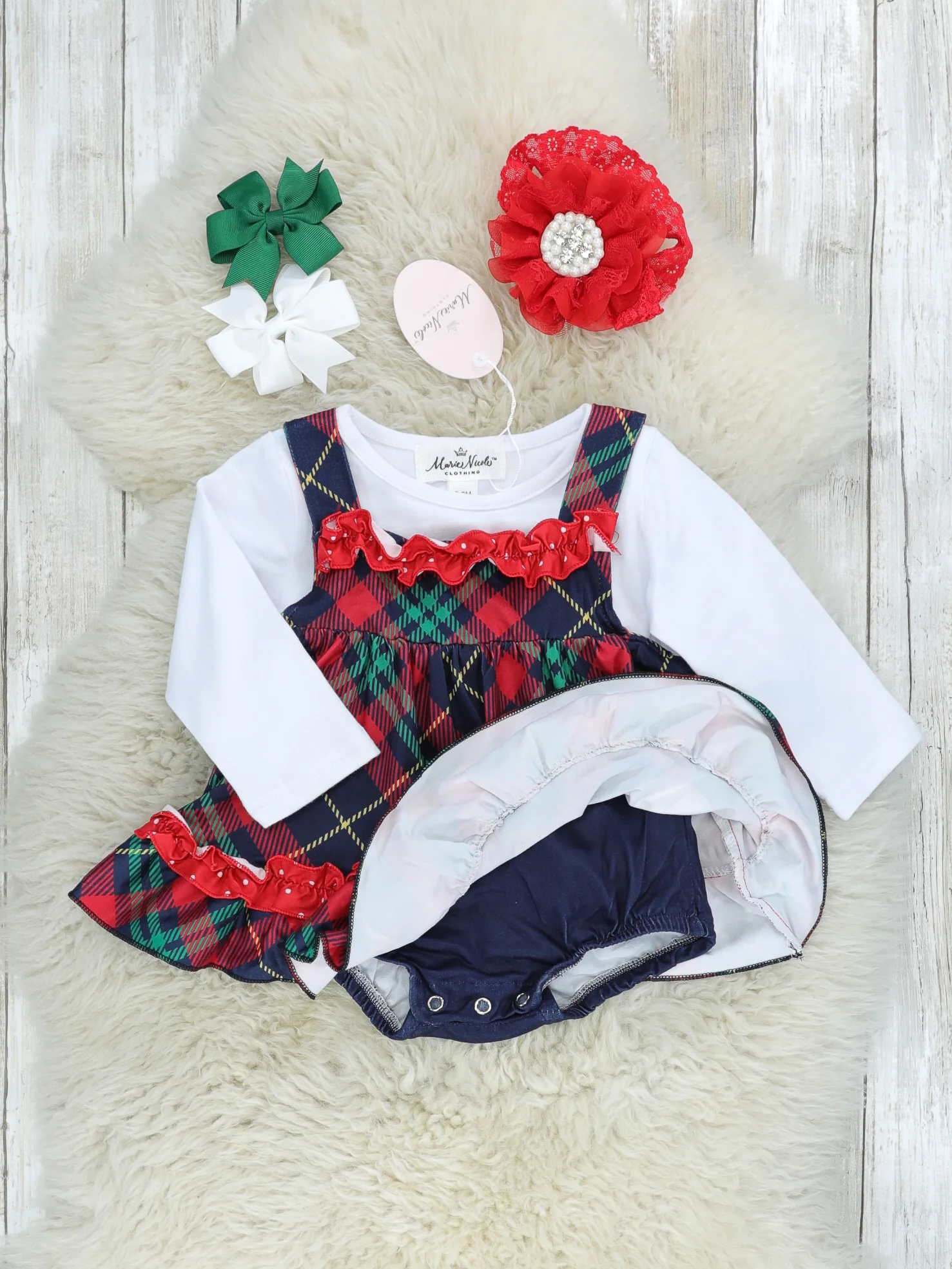 Plaid Snowman Ruffle Romper W/ White Top - Image 4