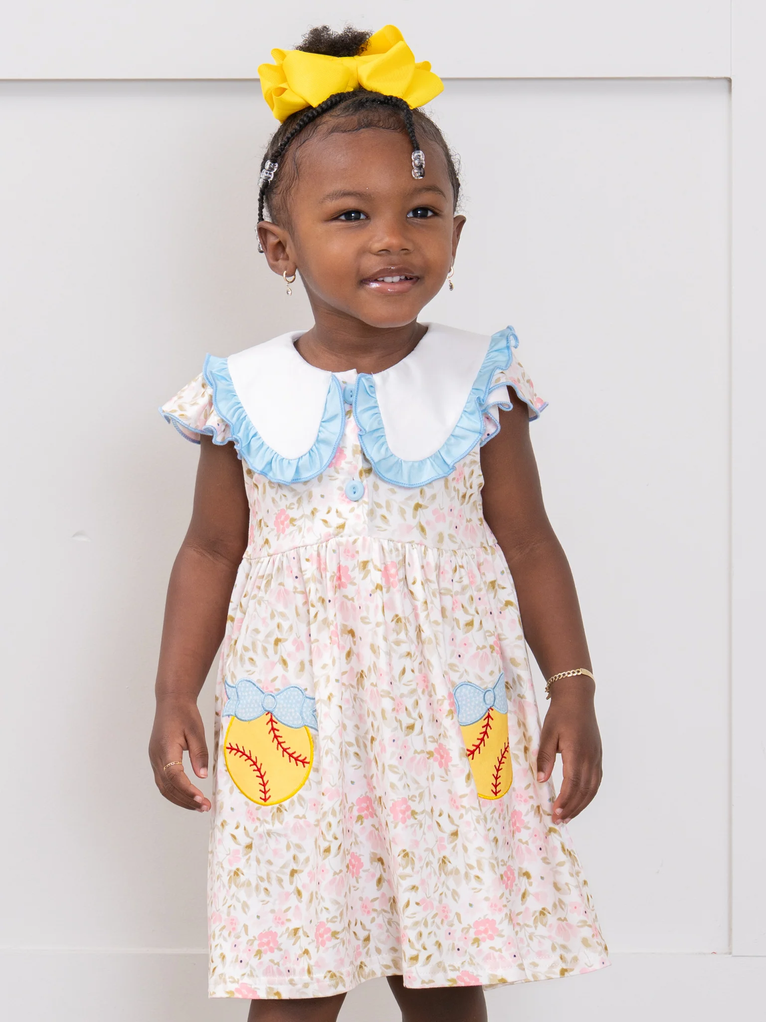 Playtime Softball Embroidered Ruffle Dress