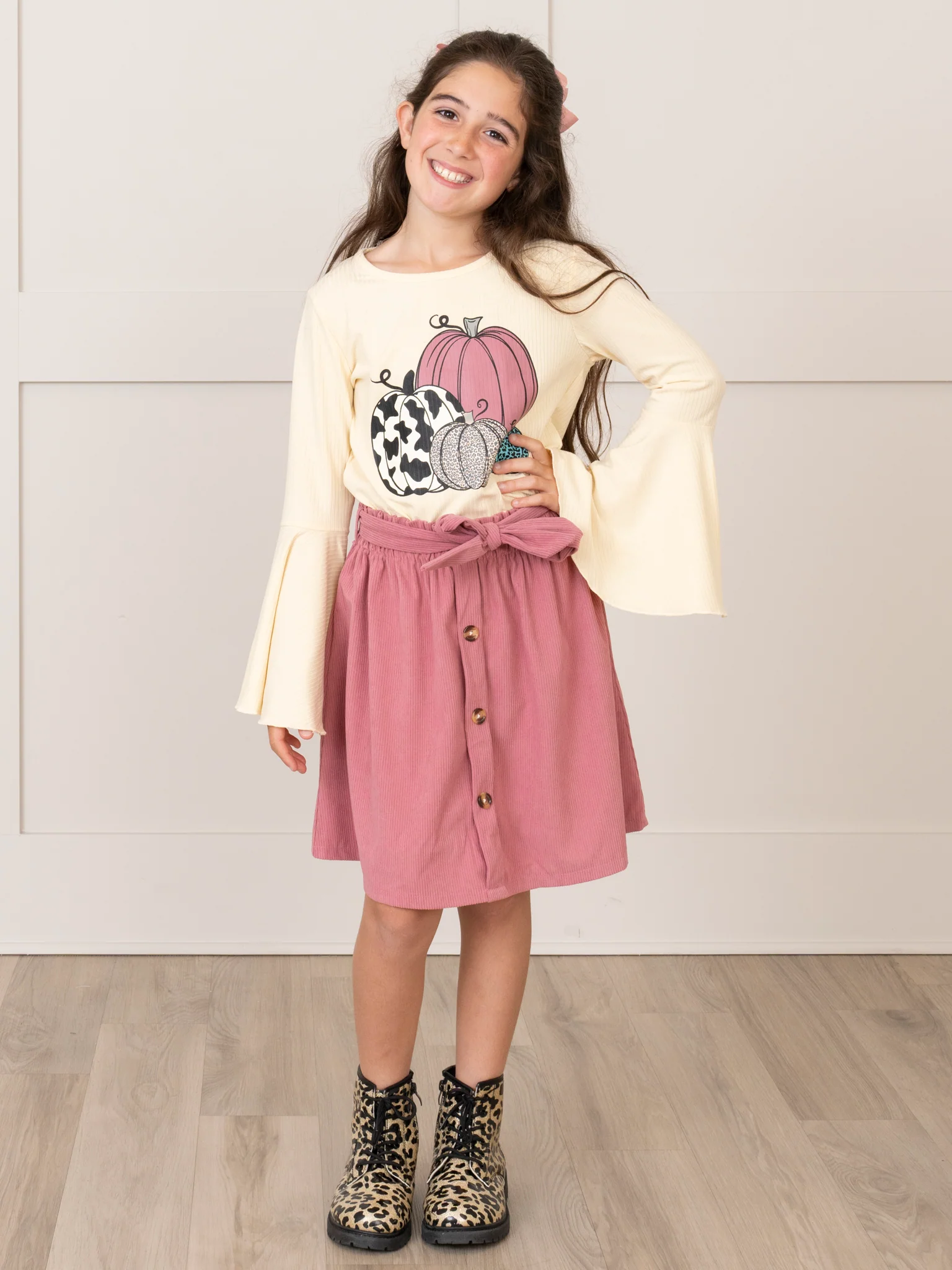 Plum Pumpkin Patch Corduroy Outfit w/ Skirt - Image 4