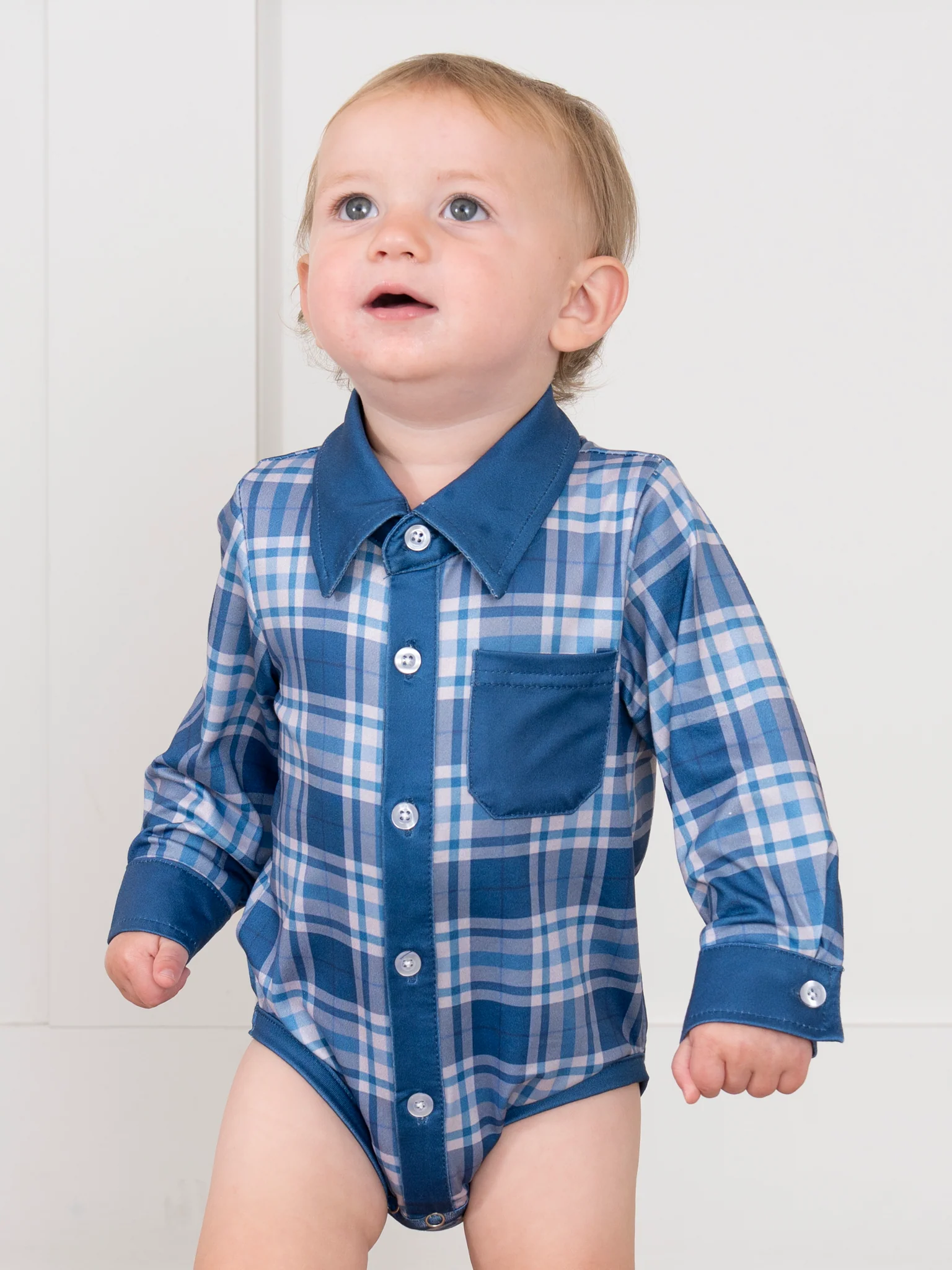Pocket Button Up Plaid Bubble- Blue