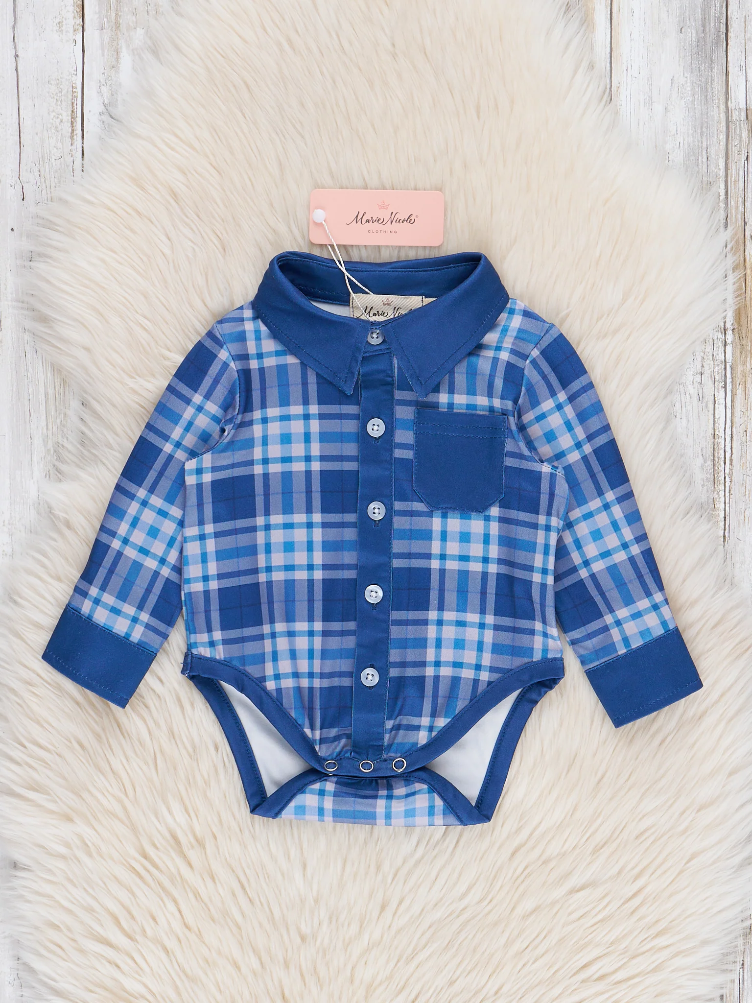 Pocket Button Up Plaid Bubble- Blue - Image 2