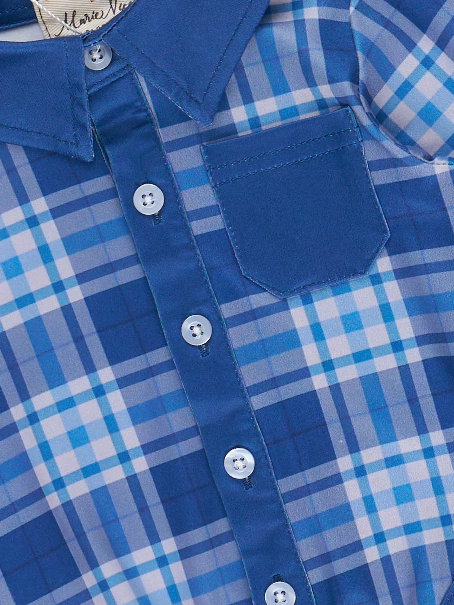 Pocket Button Up Plaid Bubble- Blue - Image 3