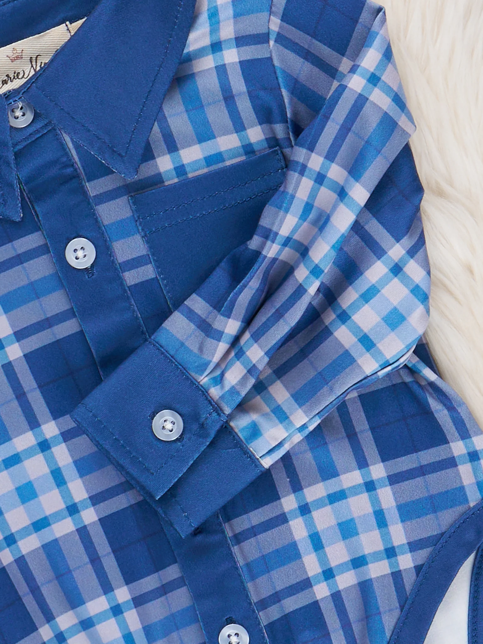 Pocket Button Up Plaid Bubble- Blue - Image 4