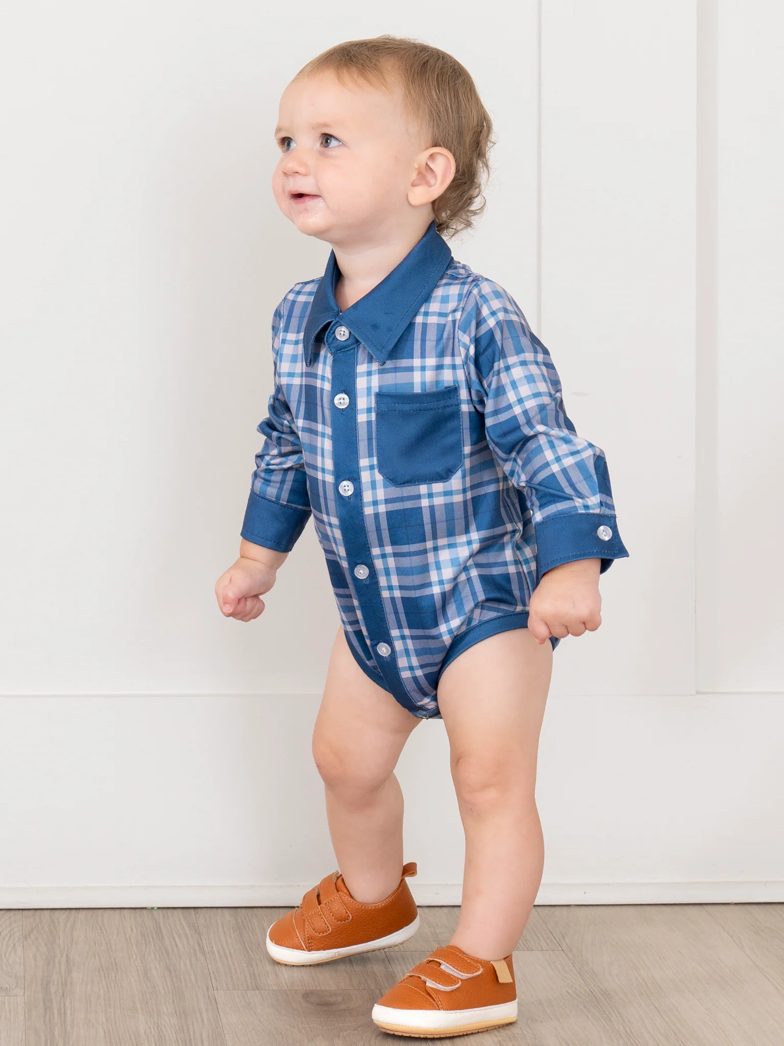 Pocket Button Up Plaid Bubble- Blue - Image 5