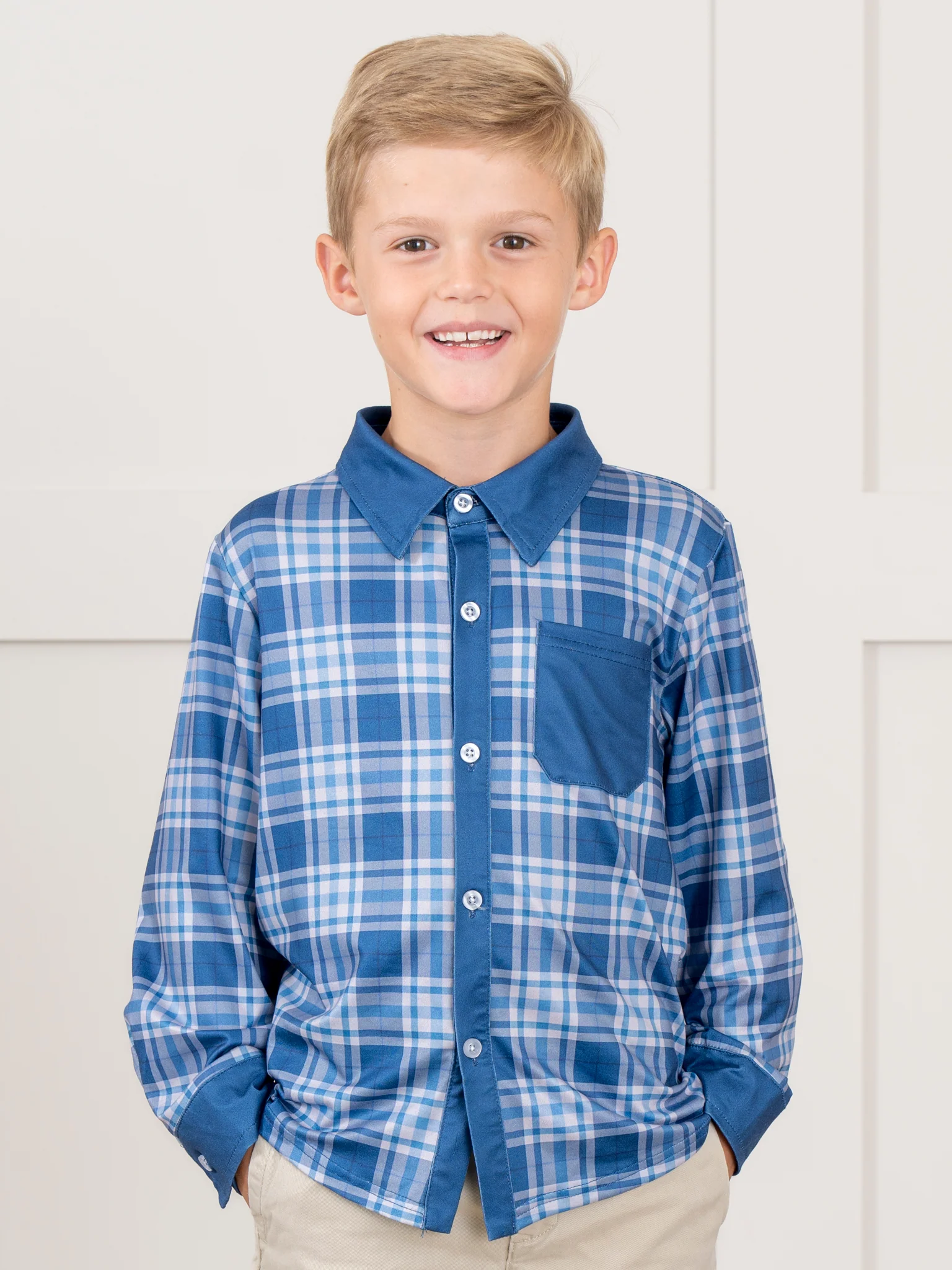 Pocket Button Up Plaid Shirt- Blue