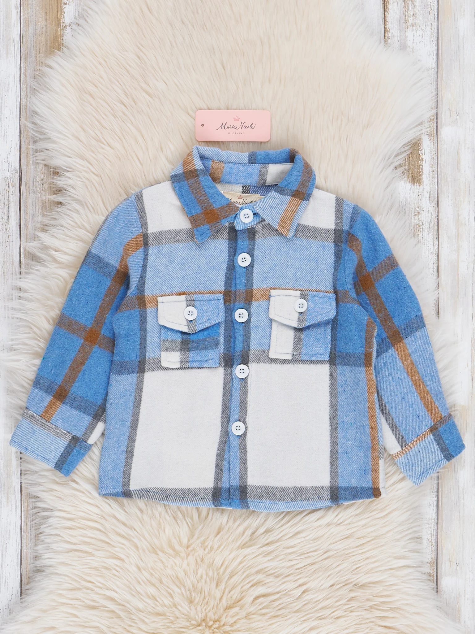 Pocket Flannel Button-Up Shirt - Blue - Image 2