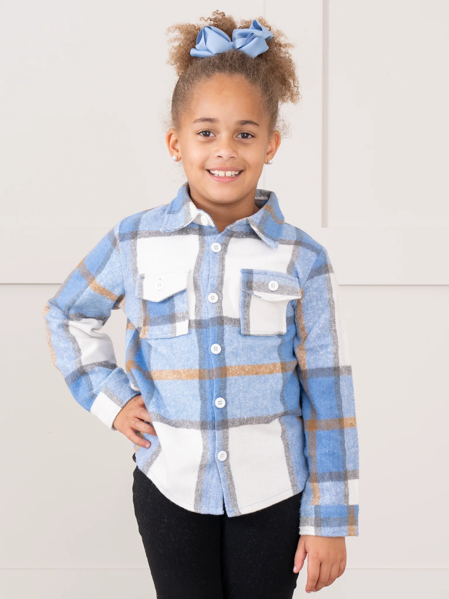 Pocket Flannel Button-Up Shirt - Blue - Image 3