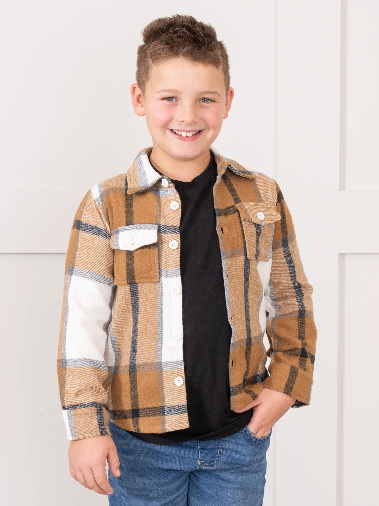 Pocket Flannel Button-Up Shirt - Brown