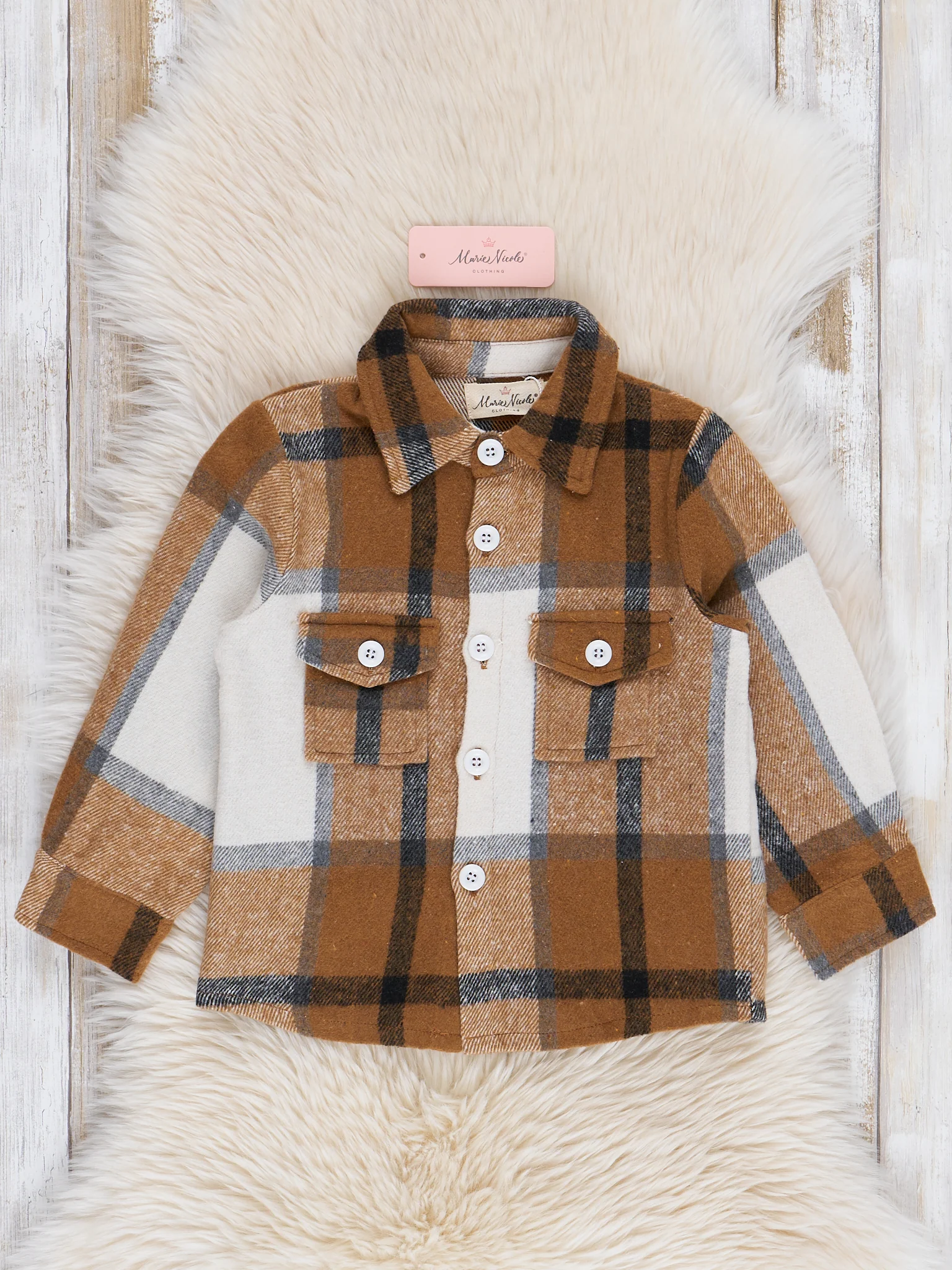 Pocket Flannel Button-Up Shirt - Brown - Image 2