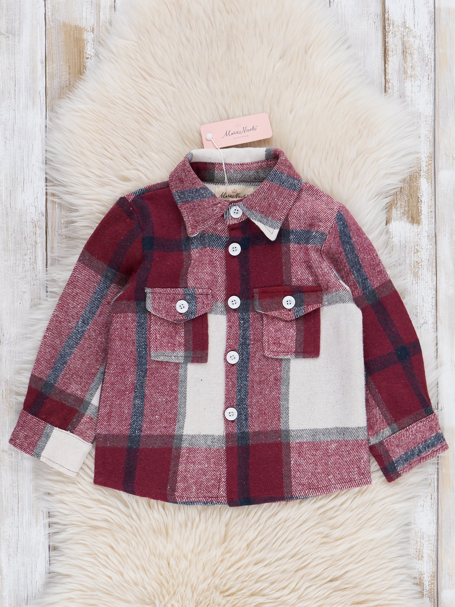Pocket Flannel Button-Up Shirt - Burgundy - Image 2