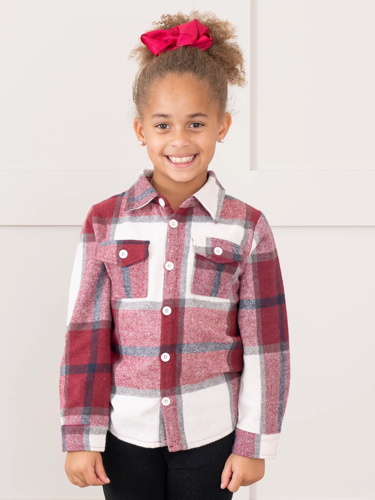Pocket Flannel Button-Up Shirt - Burgundy - Image 3