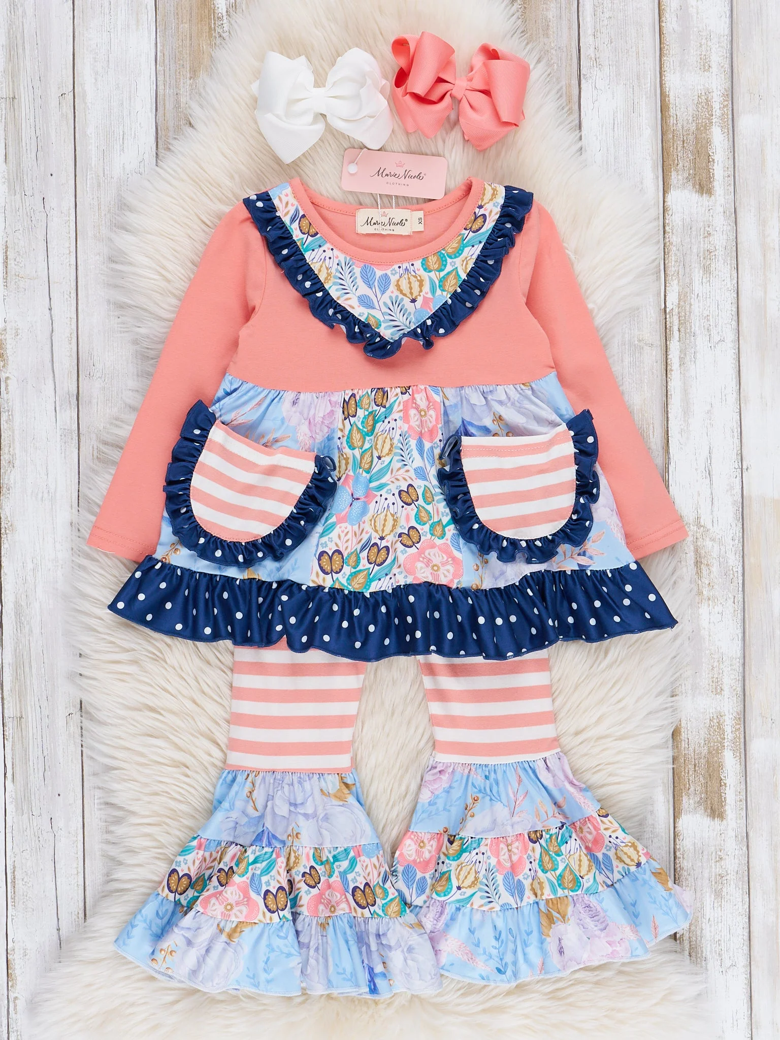 Pocket Flara Bells Outfit - Coral
