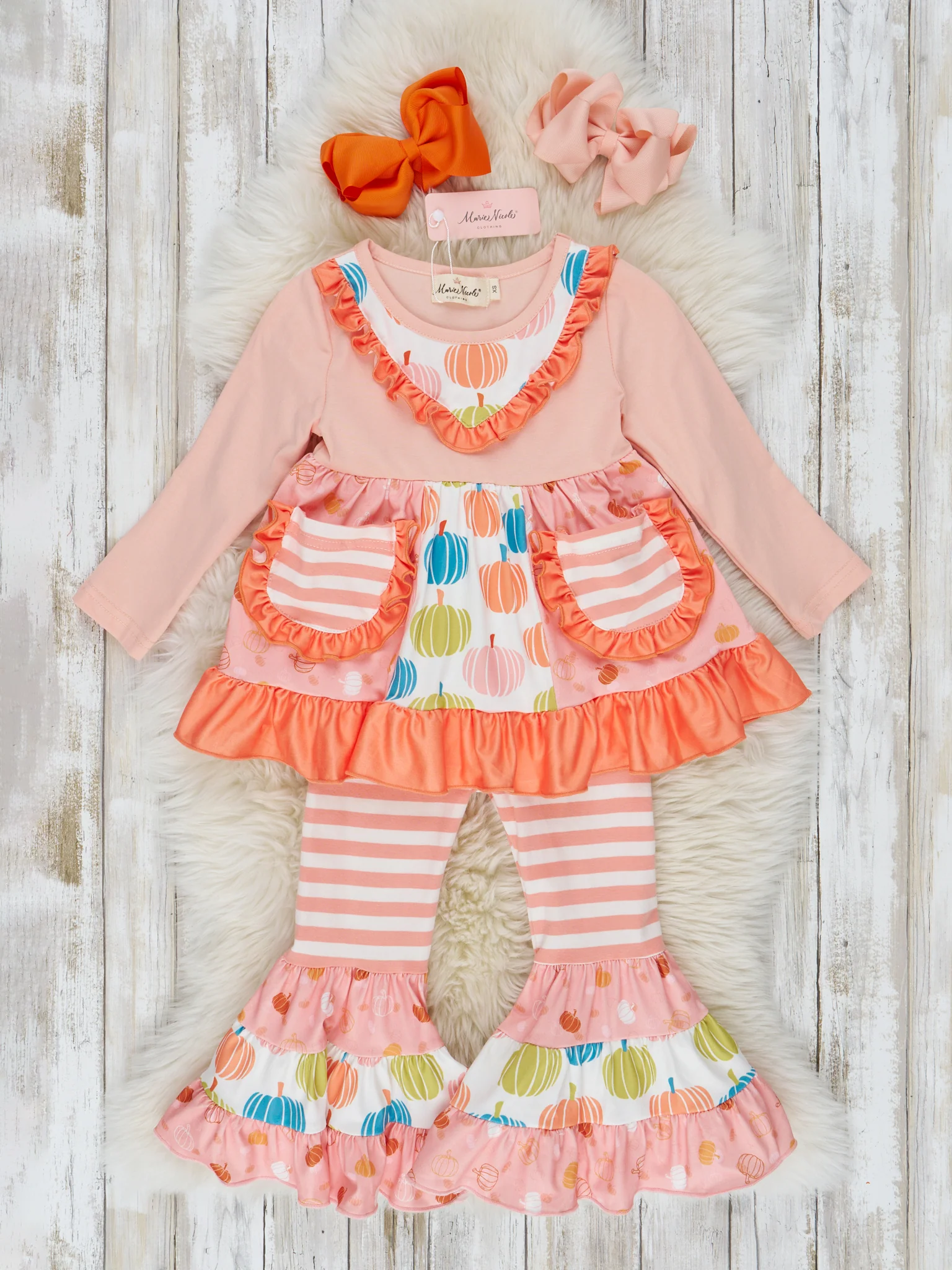 Pocket Flara Bells Outfit - Coral Pumpkins