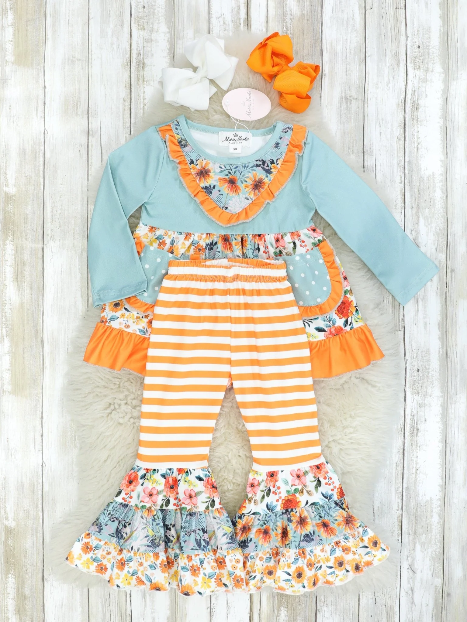 Pocket Flara Bells Outfit - Light Blue & Orange - Image 2
