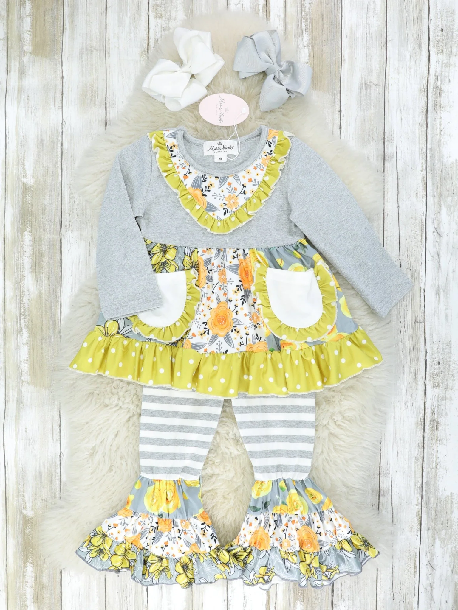 Pocket Flara Bells Outfit - Lime & Grey
