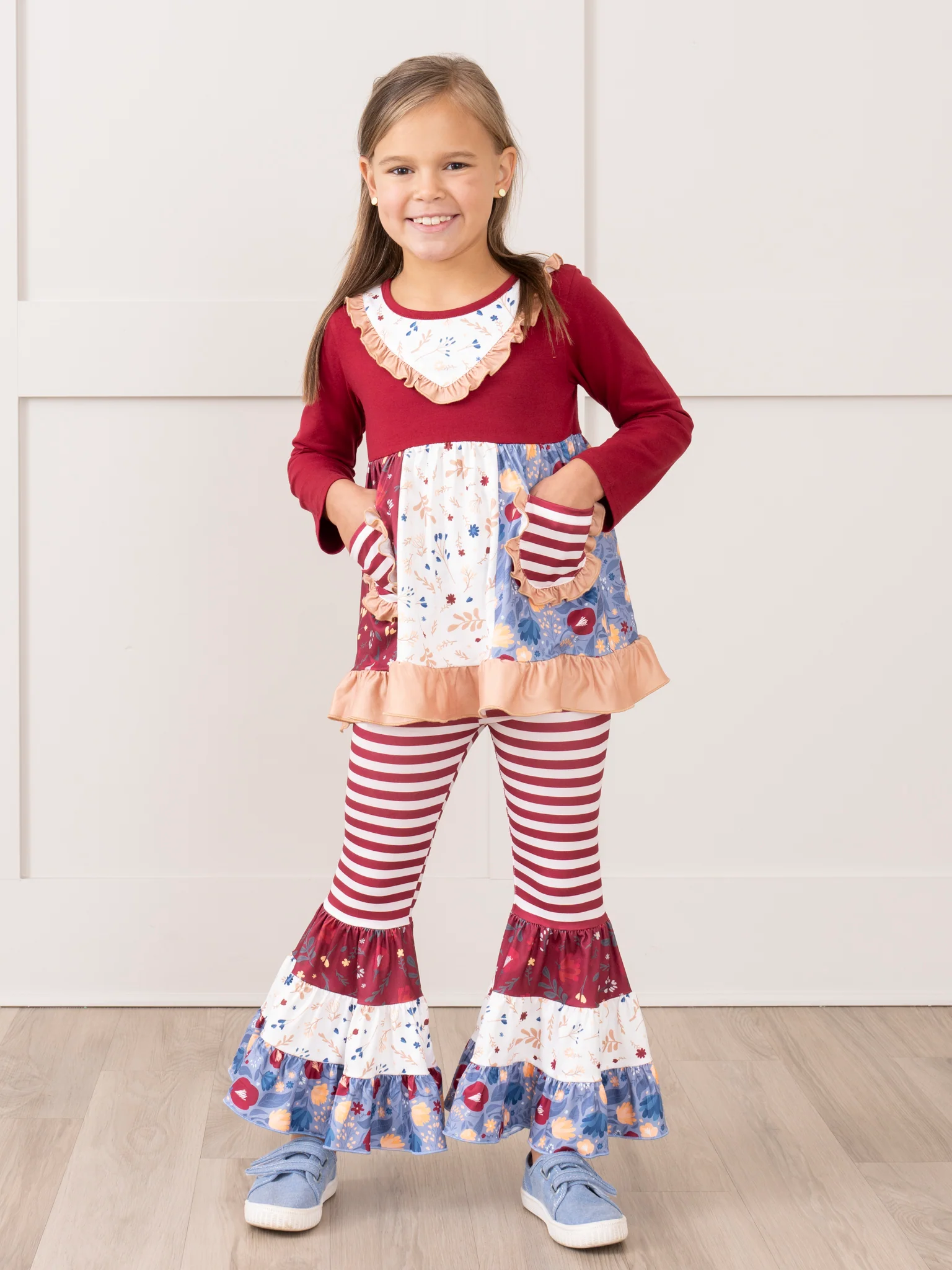 Pocket Flara Bells Outfit - Maroon - Image 5