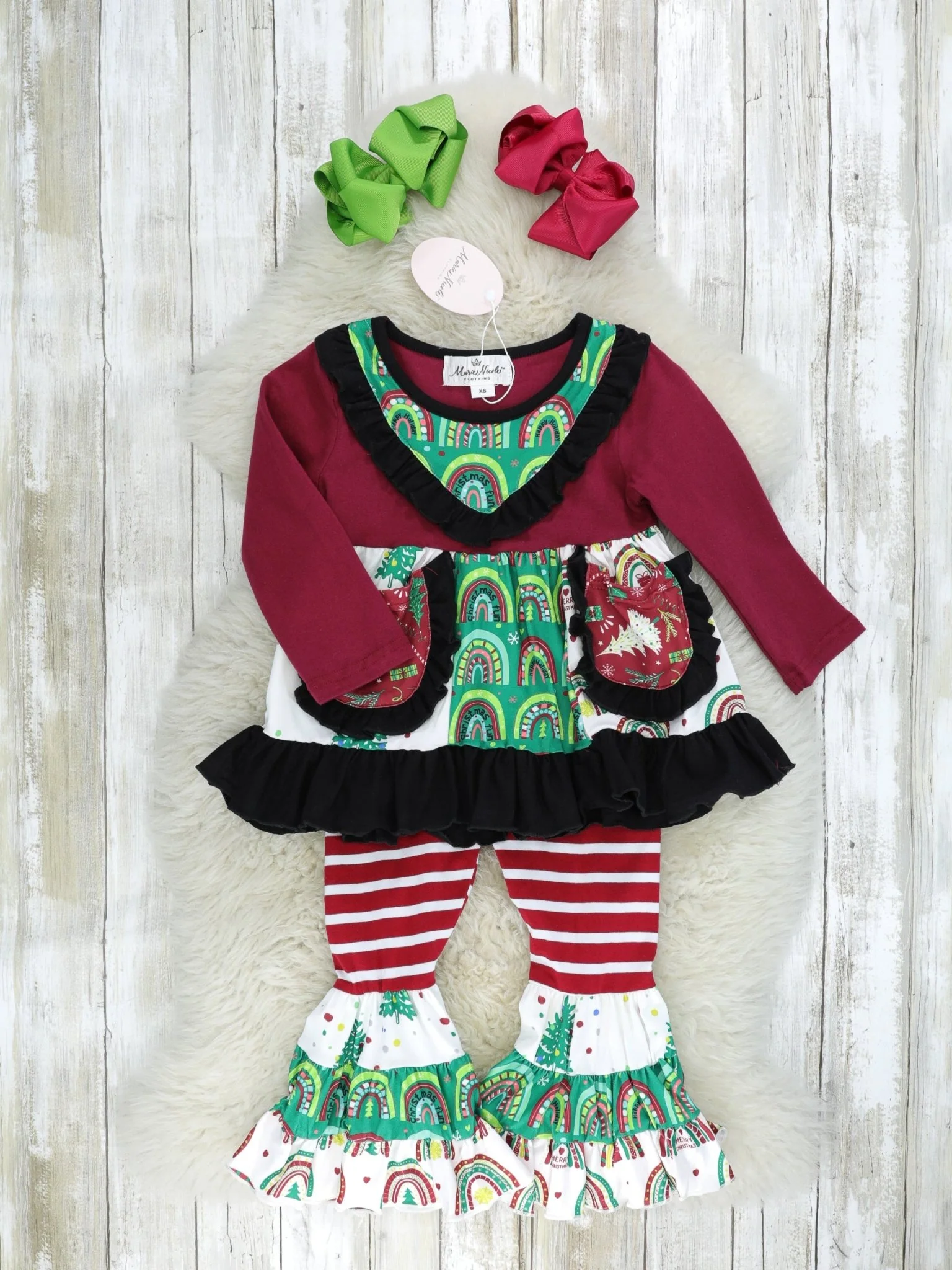 Pocket Flara Bells Outfit - Rainbow Christmas