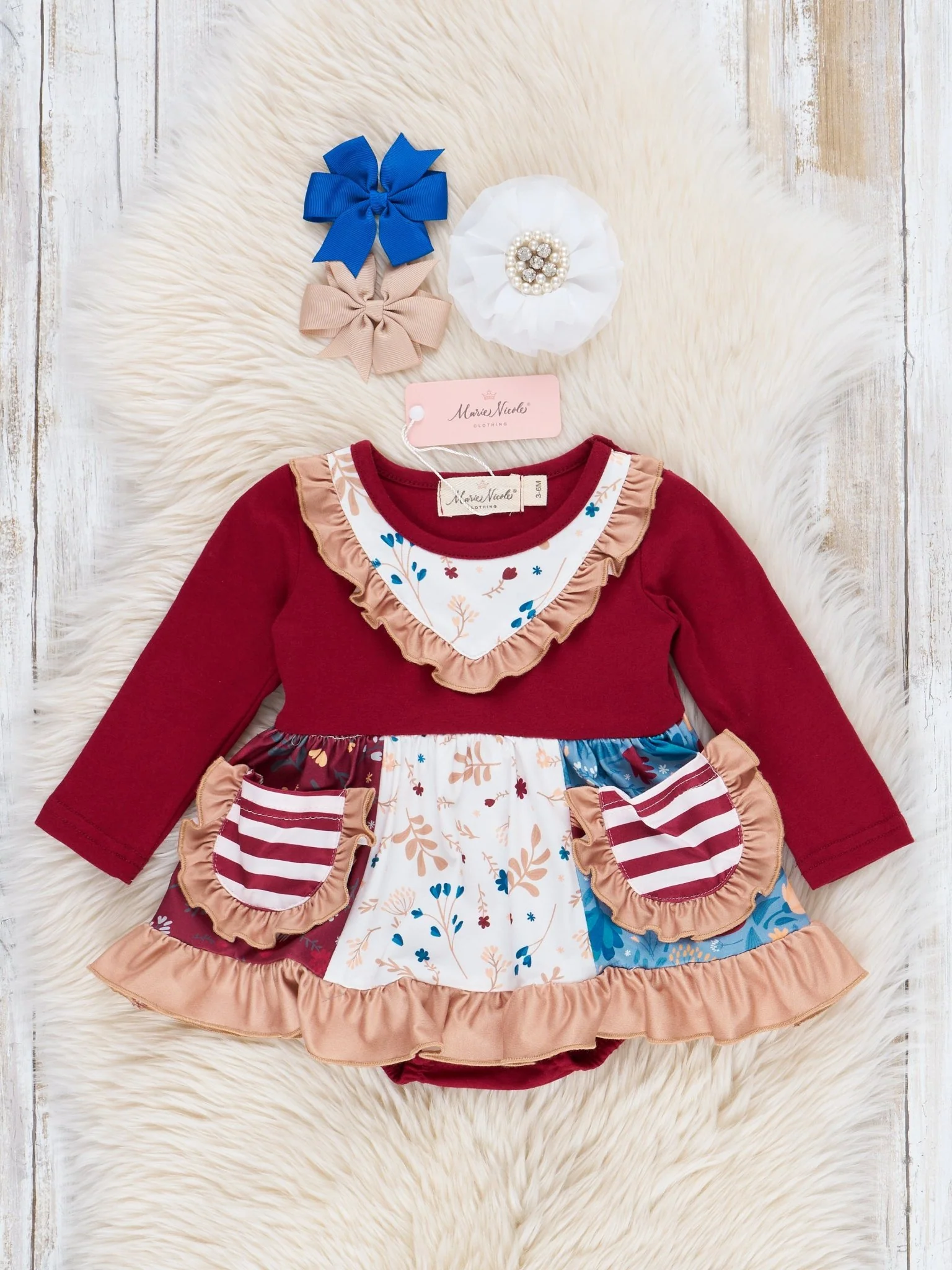 Pocket Flara Peplum Ruffle Bubble - Maroon