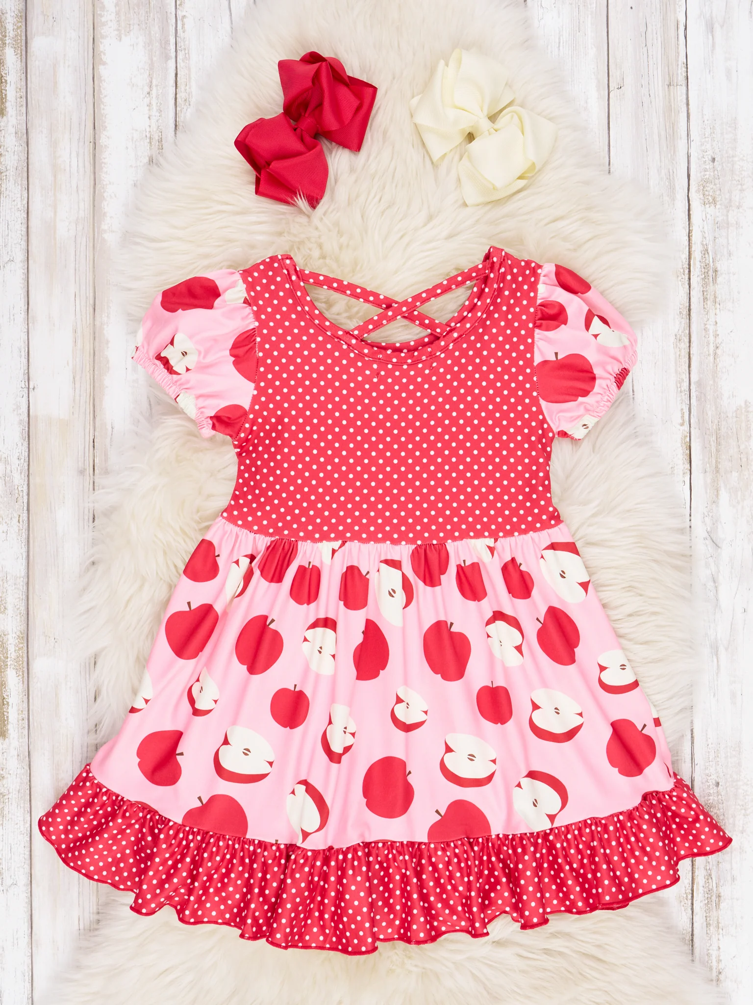 Polka Dot Apple Pocket Ruffle Dress - Image 2