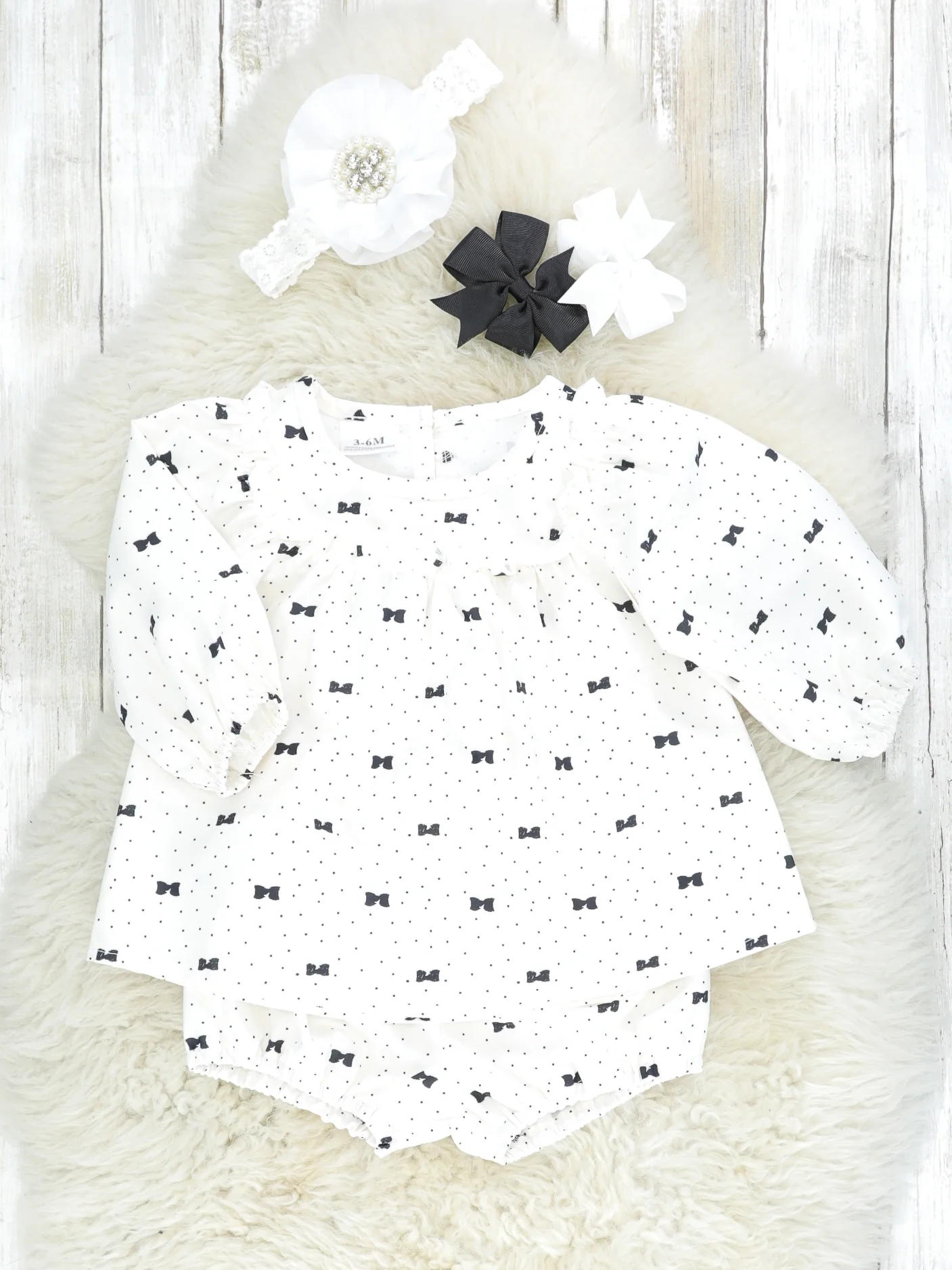 Polka Dot Bow Puff Sleeve Top & Bloomers