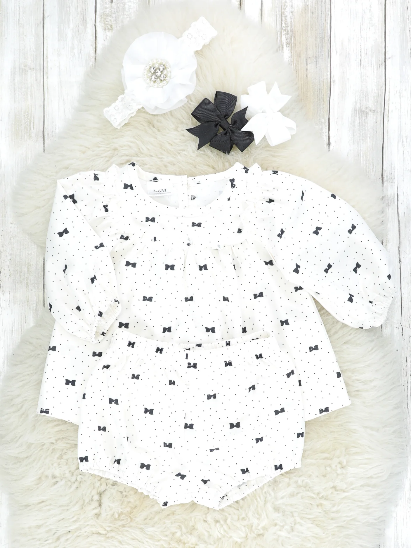 Polka Dot Bow Puff Sleeve Top & Bloomers - Image 2
