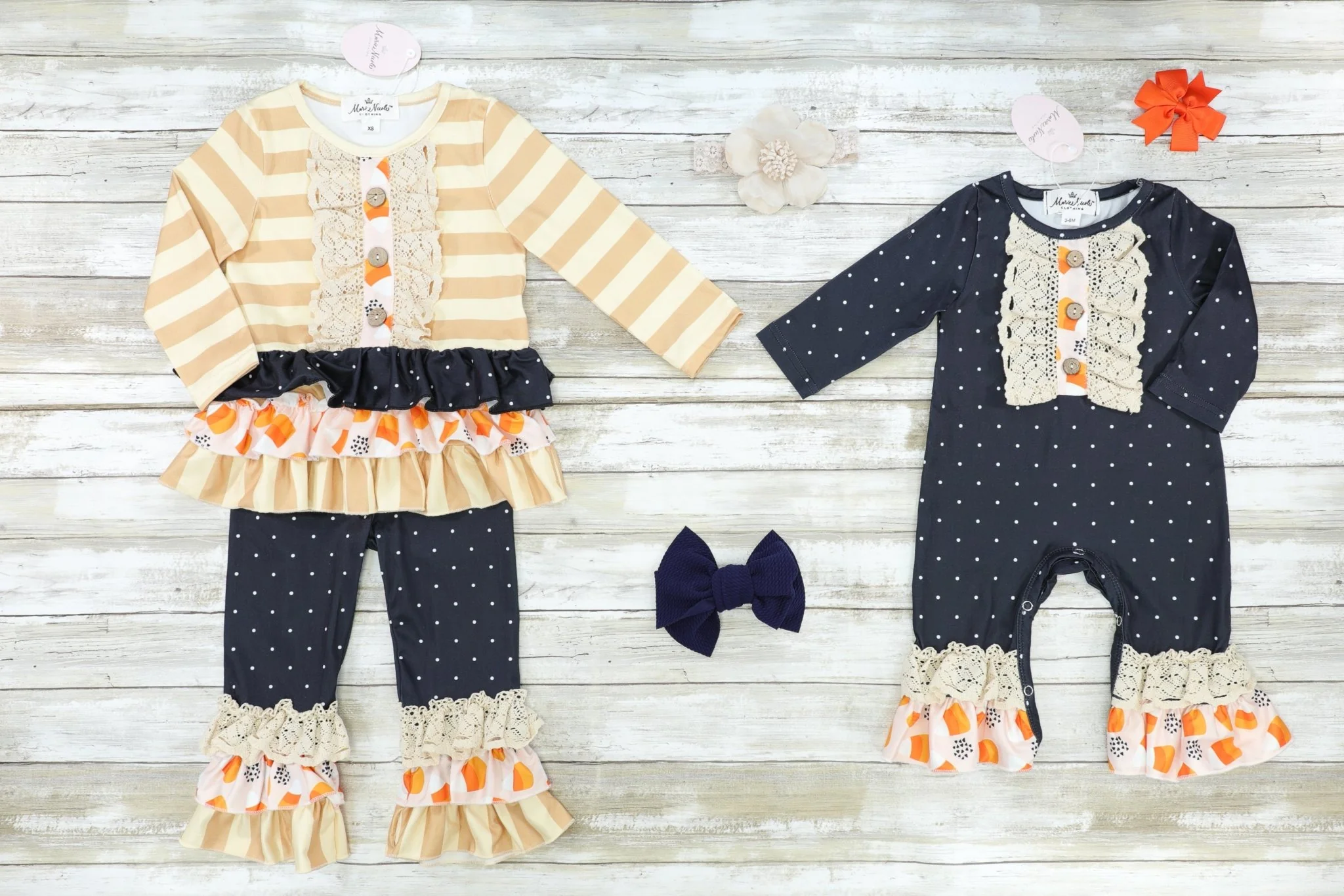 Polka Dot Candy Corn Ruffle Romper - Image 2