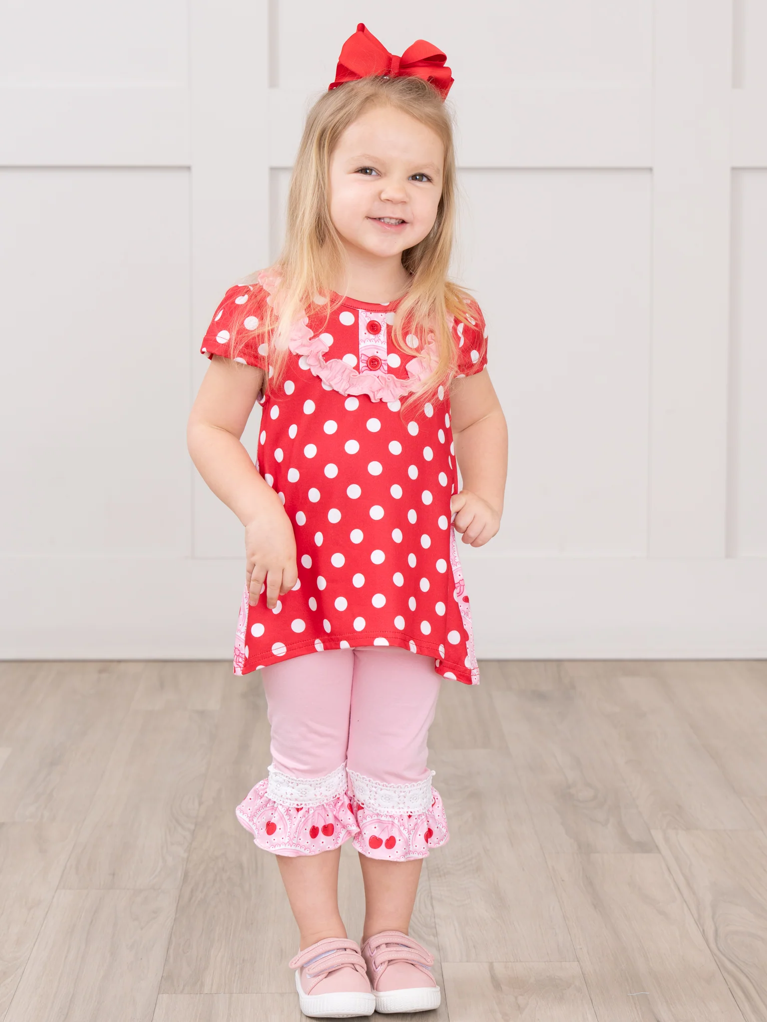 Polka Dot Cherries Hi-Low Top Outfit