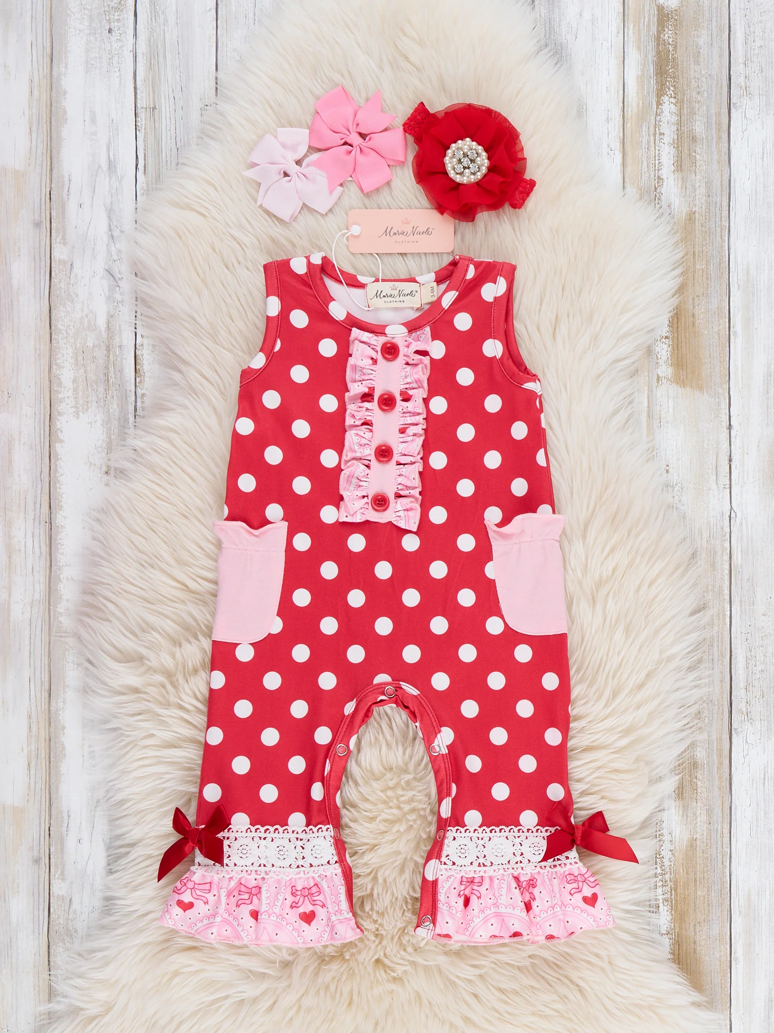 Polka Dot Cherries Ruffle Romper