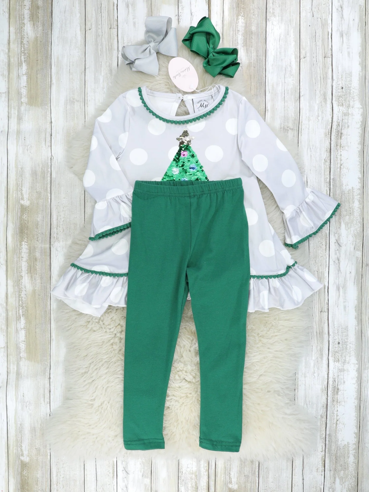 Polka Dot Christmas Tree Ruffle Outfit - Image 2