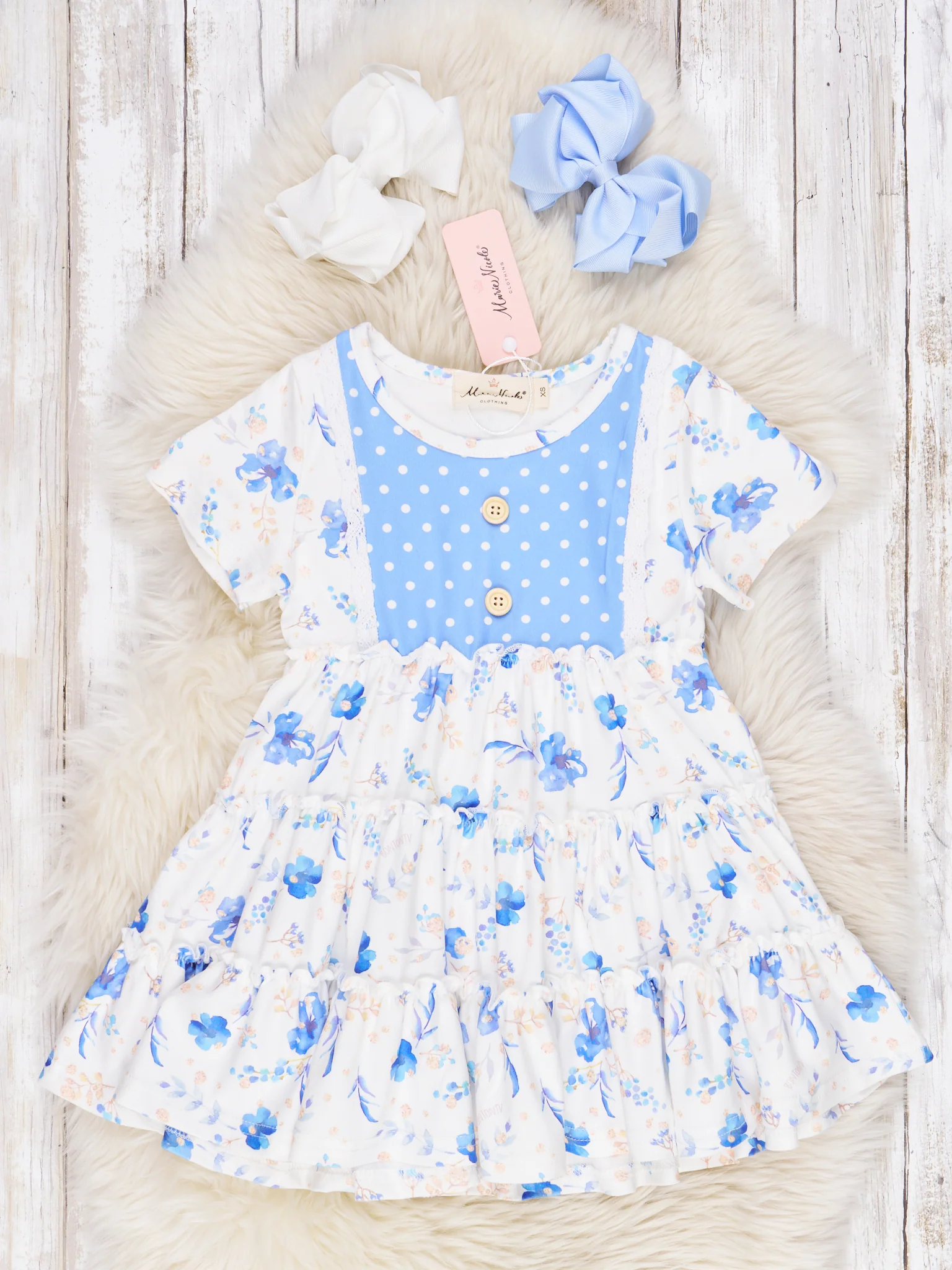 Polka Dot Cornflower Ruffle Dress
